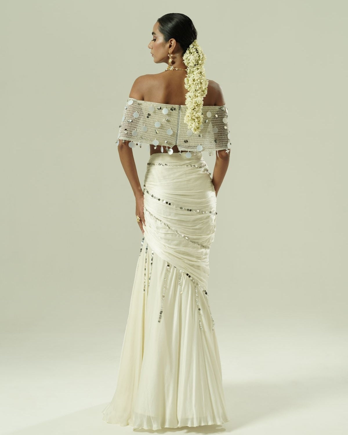 Knitted Sequin Draped Draped Skirt Set