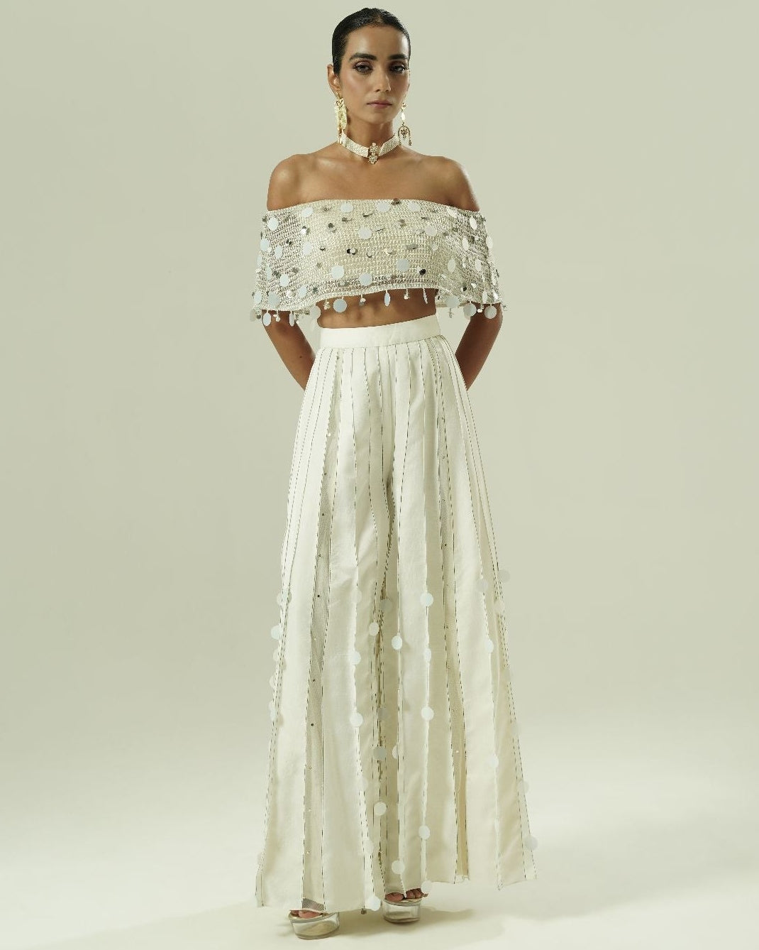 Sequin Drops Tuck Sharara Set