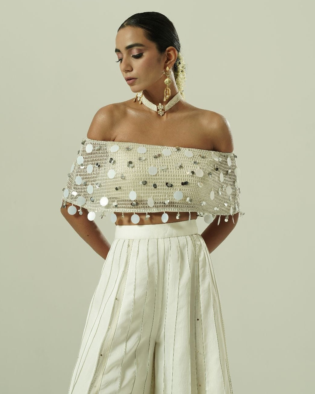 Sequin Drops Tuck Sharara Set