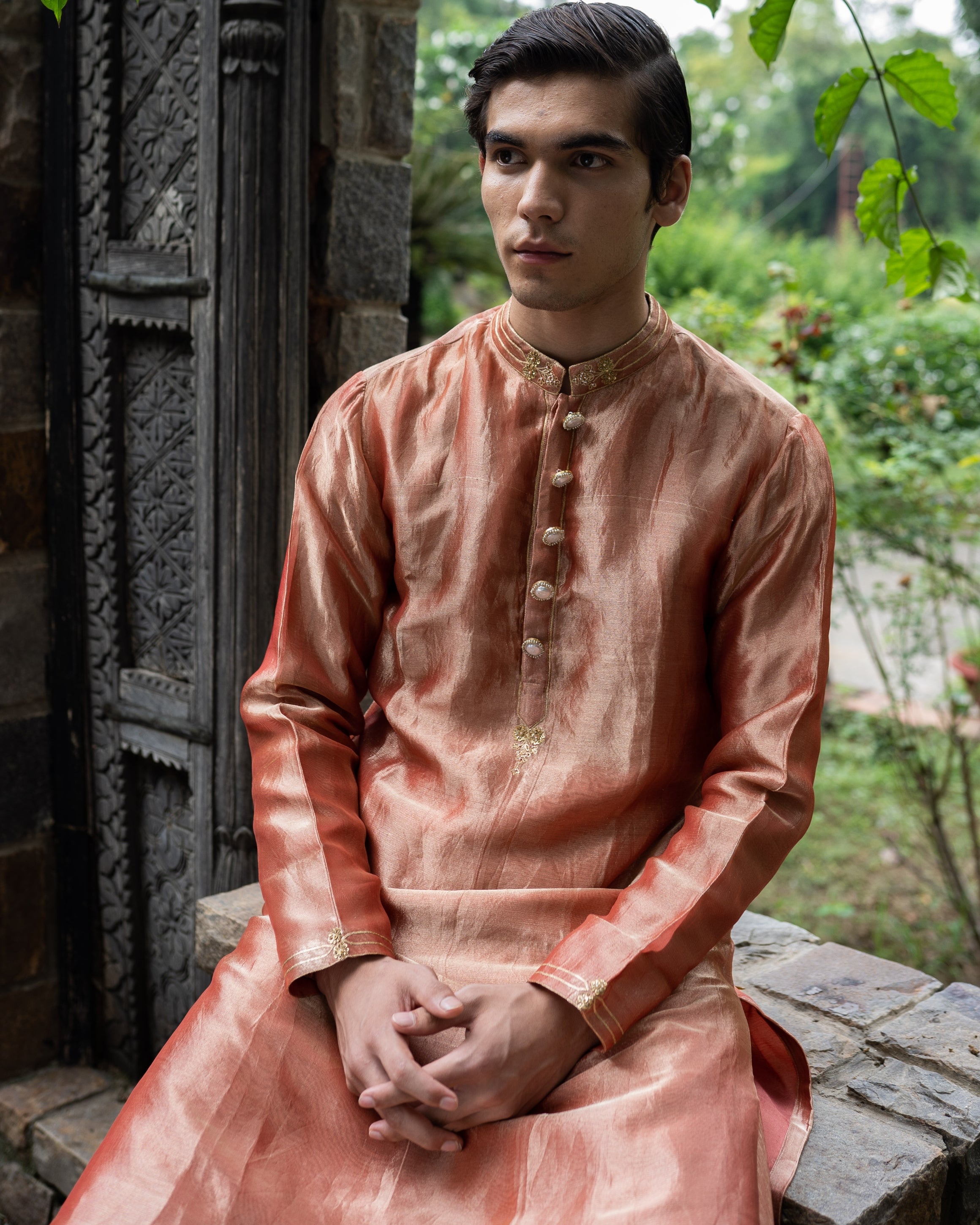 Blush Pink Hand Embroidered Men'S Kurta