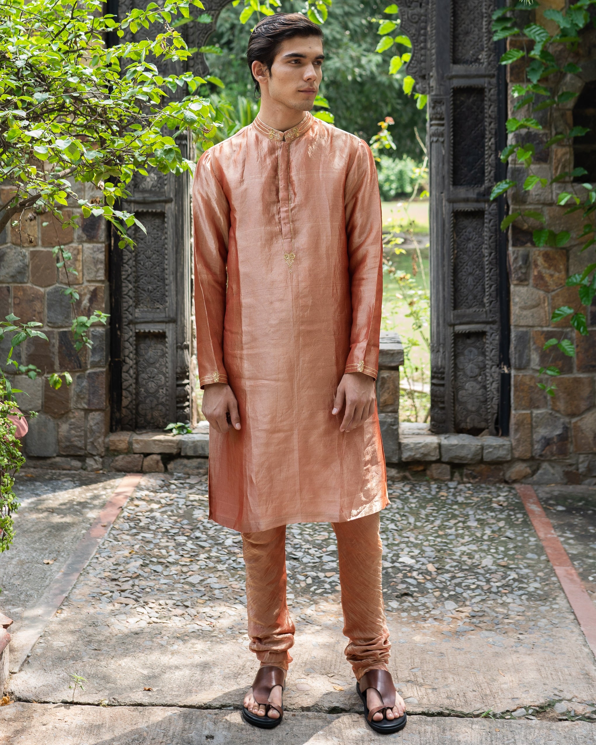 Blush Pink Hand Embroidered Men'S Kurta