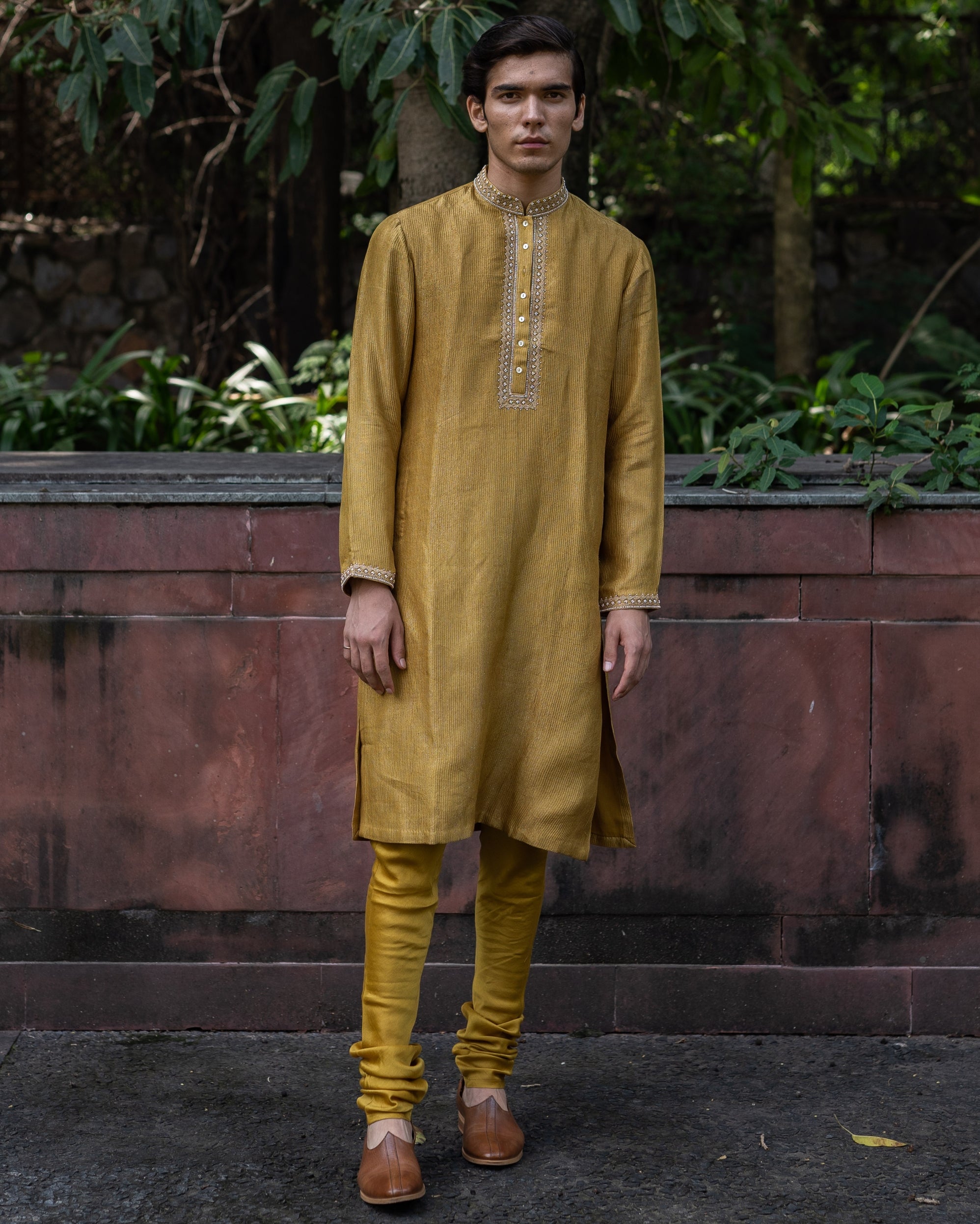 Molten Gold Yellow Hand Embroidered Kurta Set