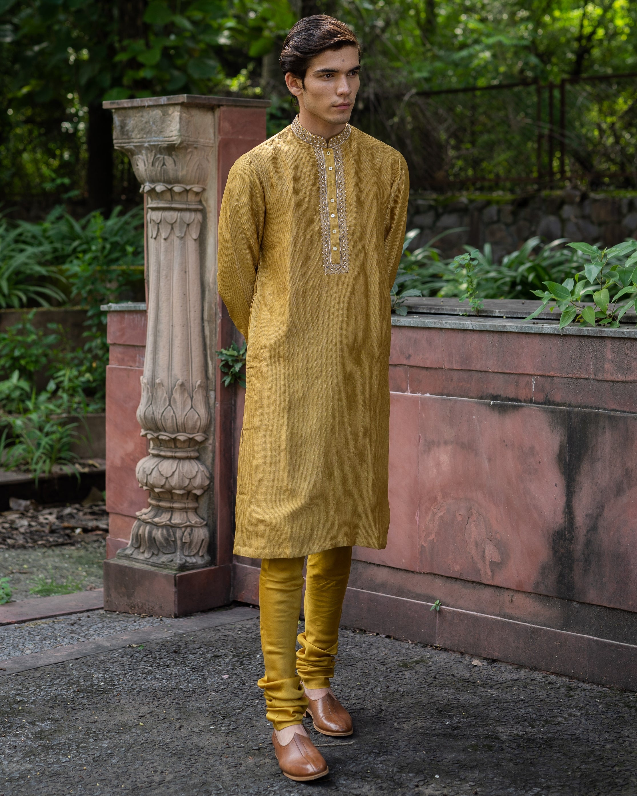 Molten Gold Yellow Hand Embroidered Kurta Set
