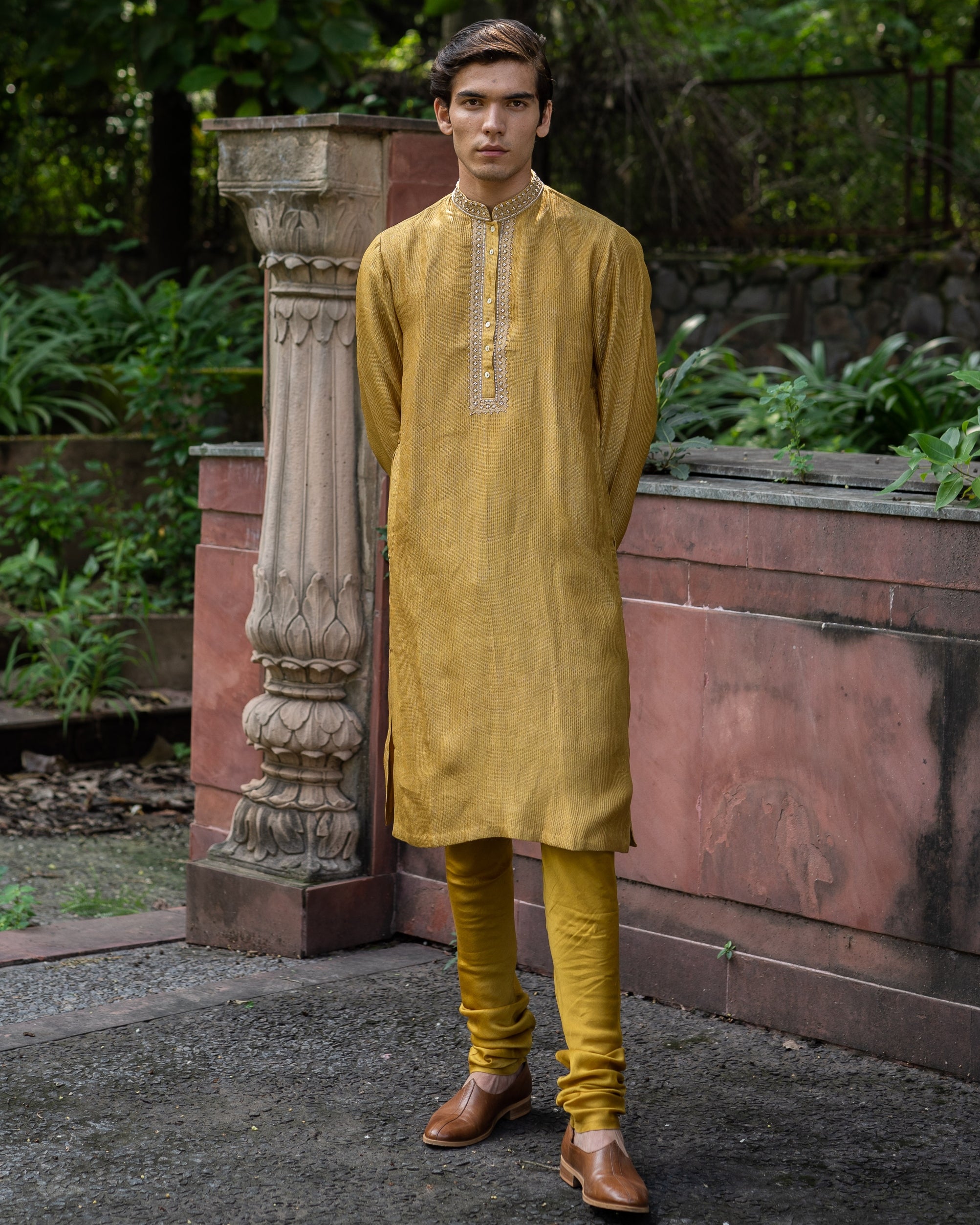 Molten Gold Yellow Hand Embroidered Kurta Set