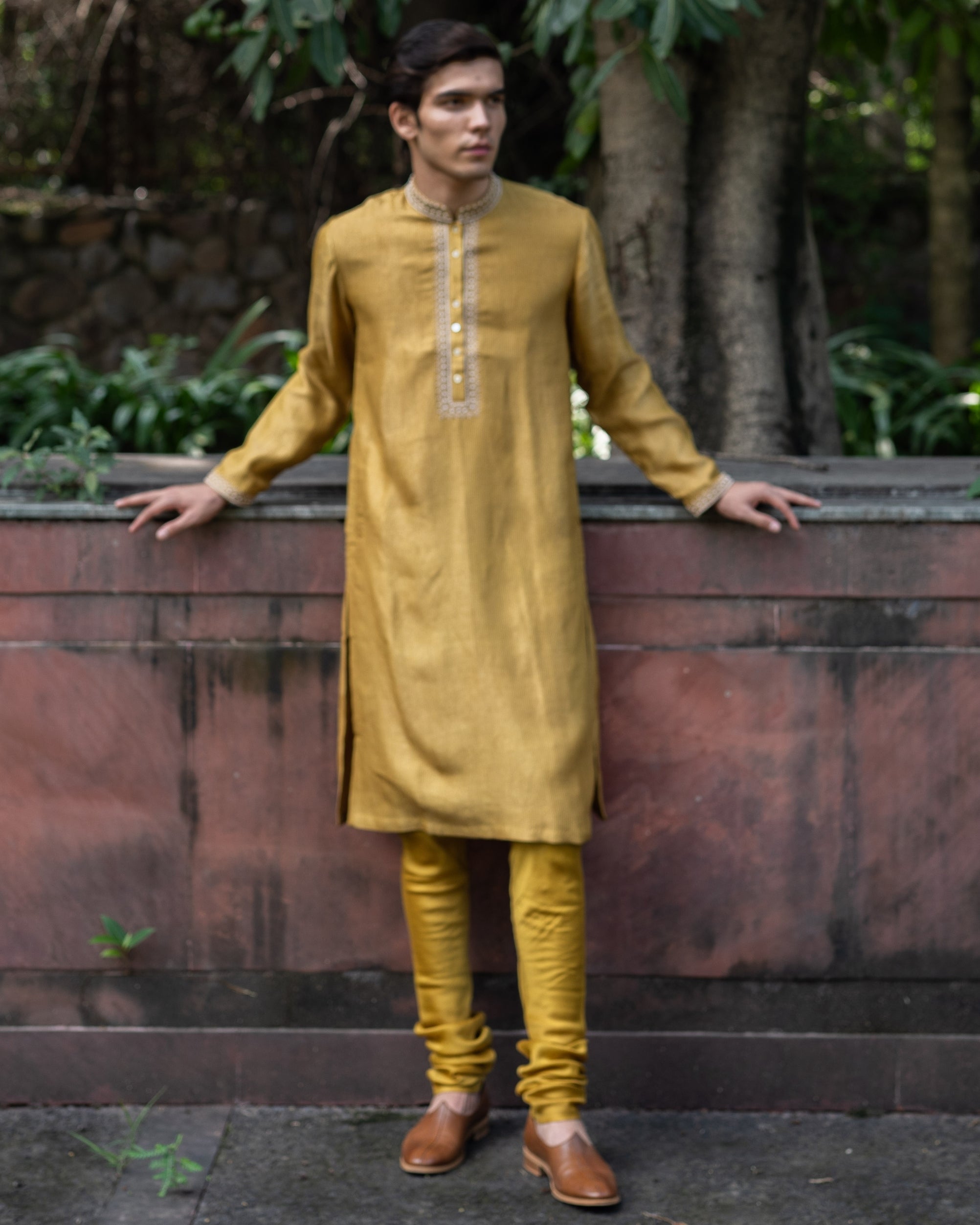 Molten Gold Yellow Hand Embroidered Kurta Set