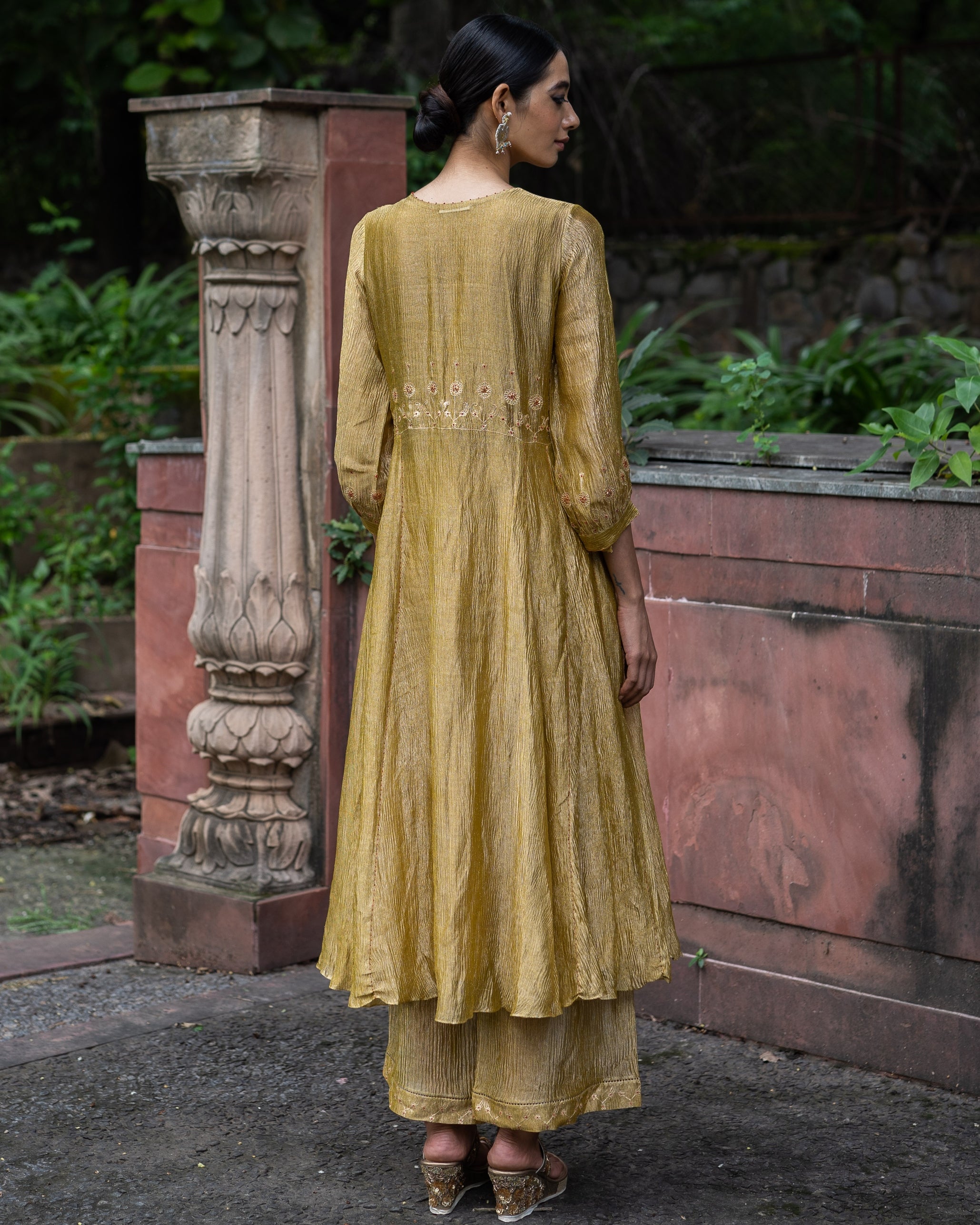 Molten Gold Yellow Tissue Silk A-Line Kurta Set