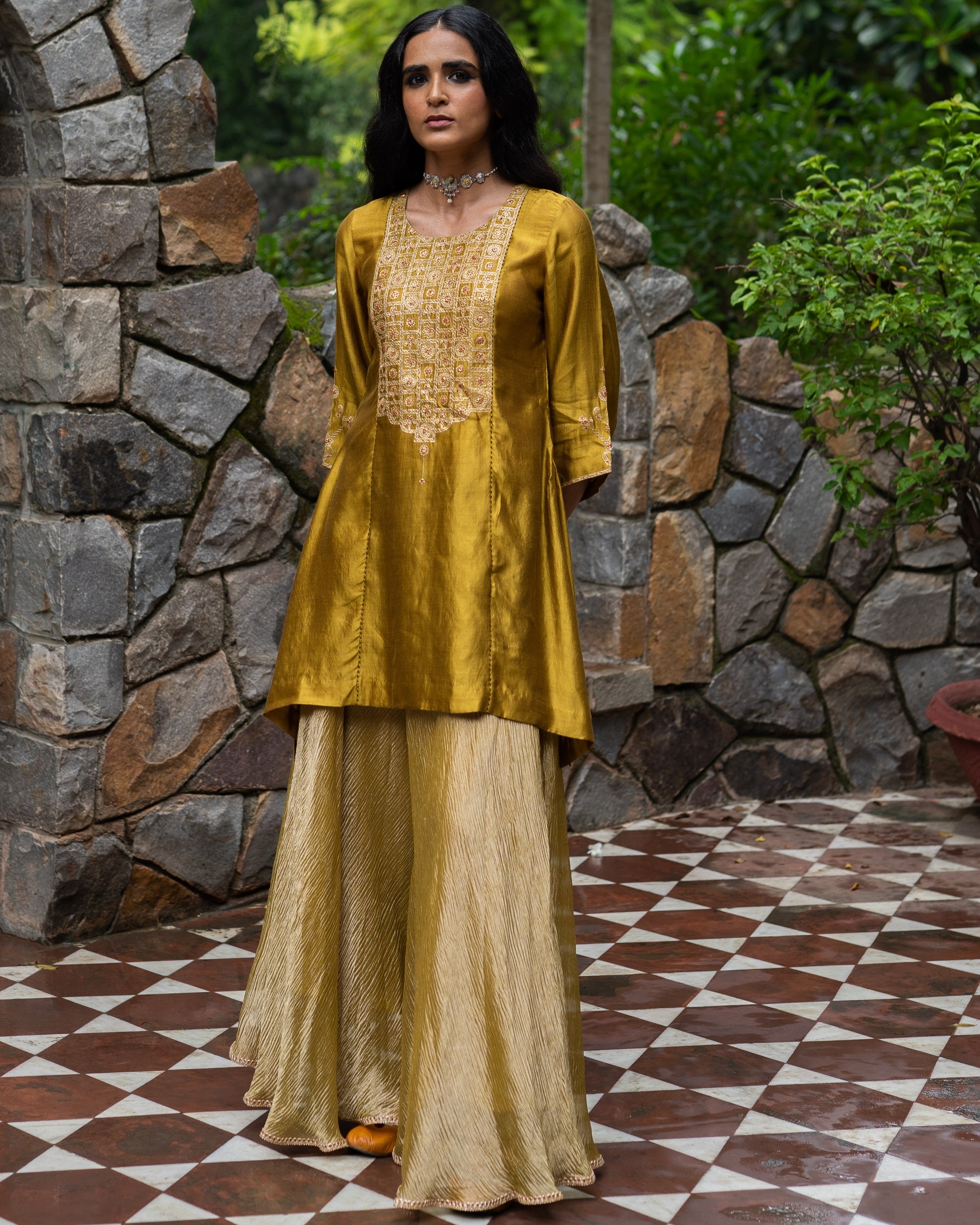 Molten Gold Yellow Short Kurta Set
