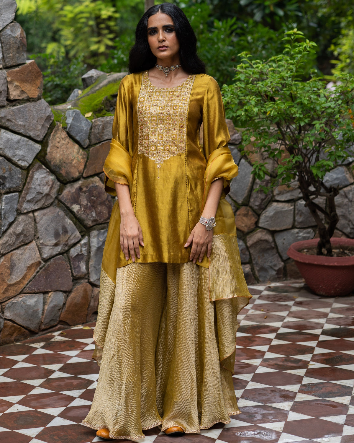 Molten Gold Yellow Short Kurta Set