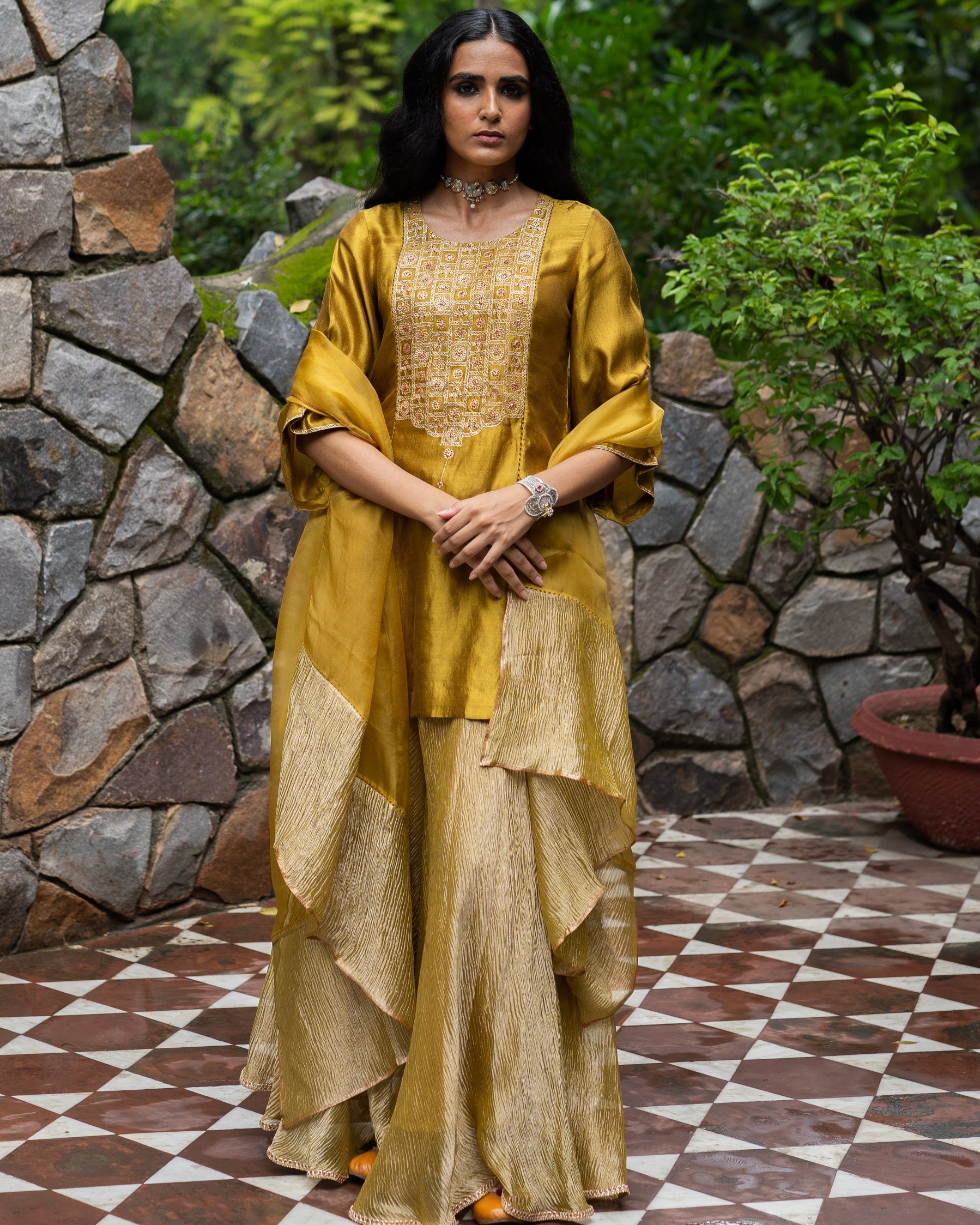 Molten Gold Yellow Short Kurta Set