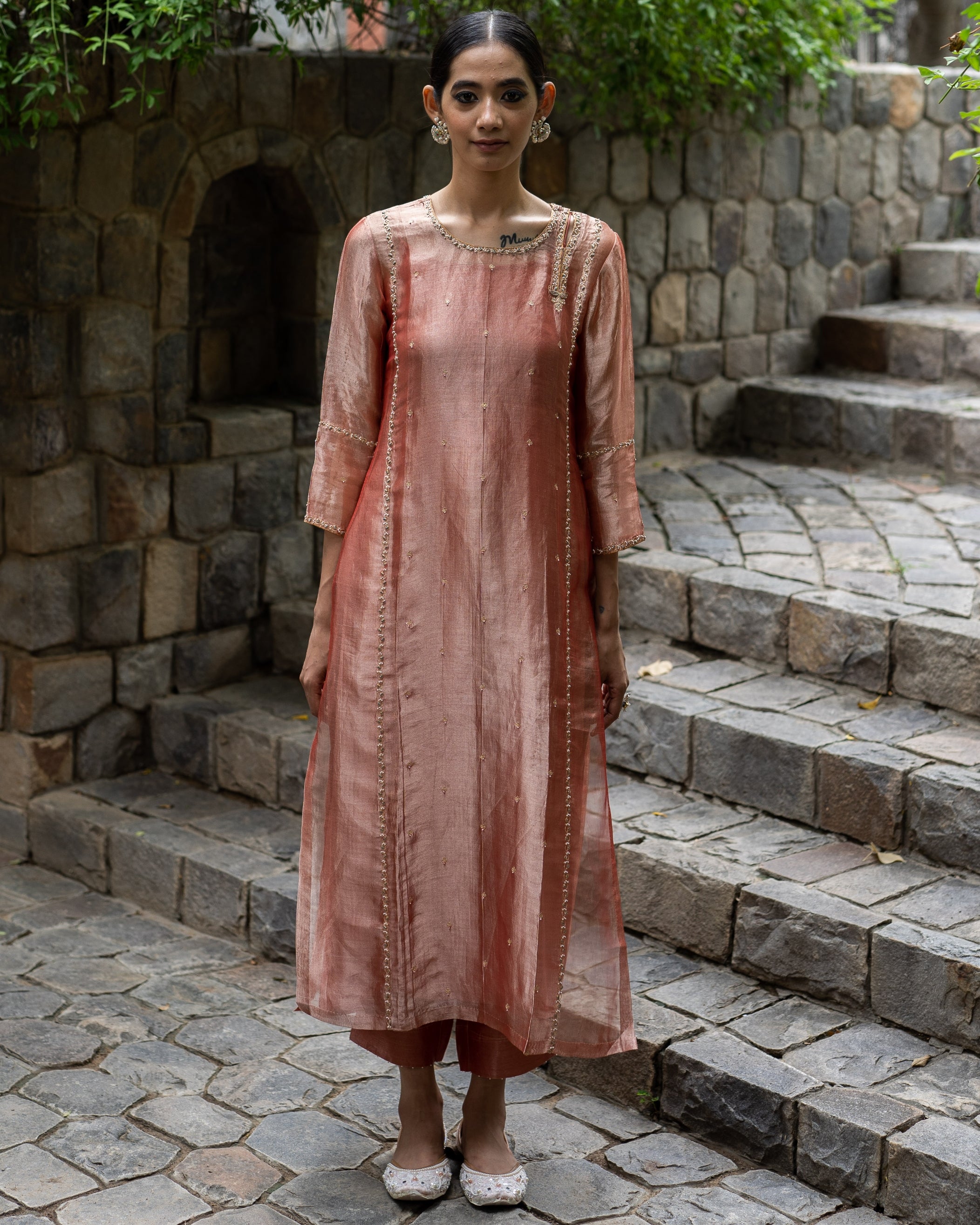 Blush Pink Hand Embroidered Kurta With Straight Pants