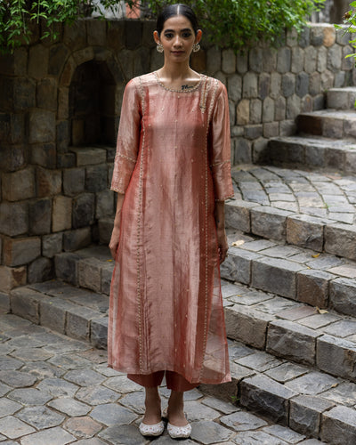 Blush Pink Hand Embroidered Kurta With Straight Pants