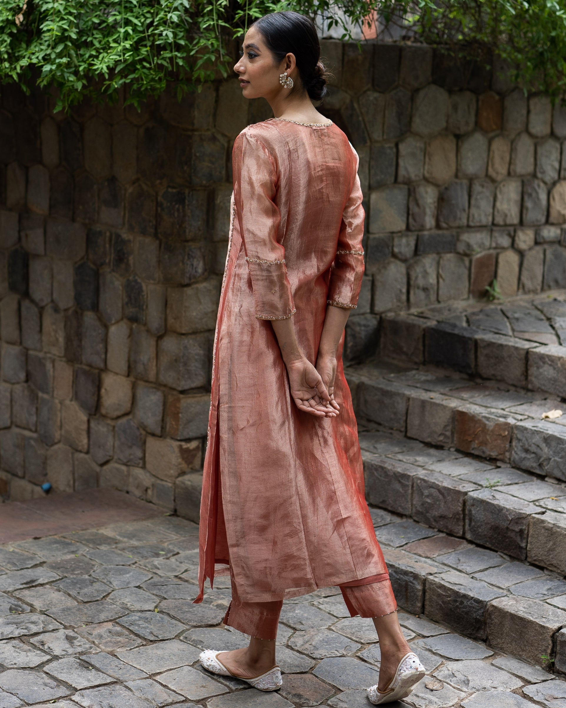 Blush Pink Hand Embroidered Kurta With Straight Pants