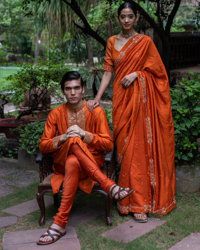 Rust Orange Hand Embroidered Kurta Set