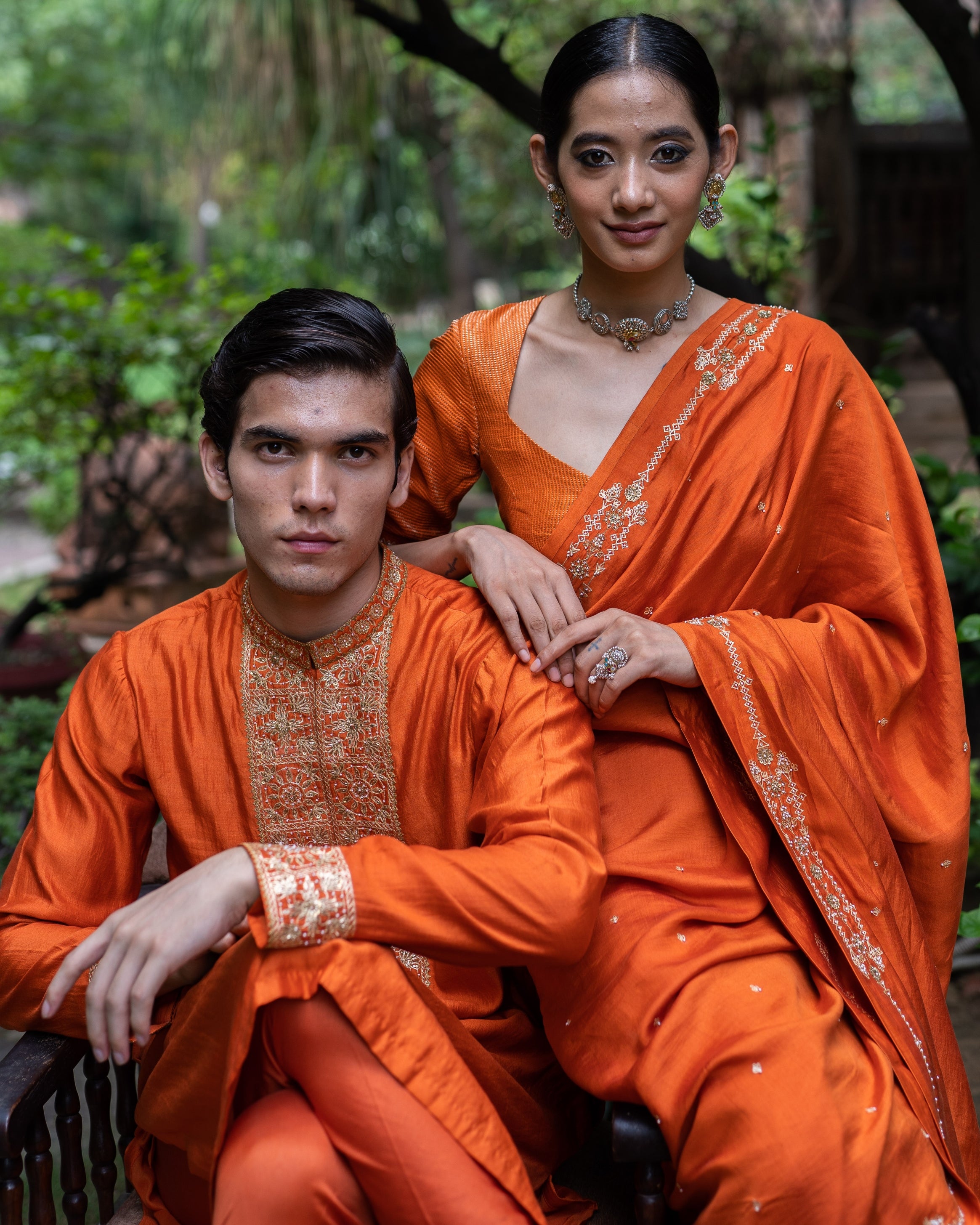 Rust Orange Hand Embroidered Kurta Set