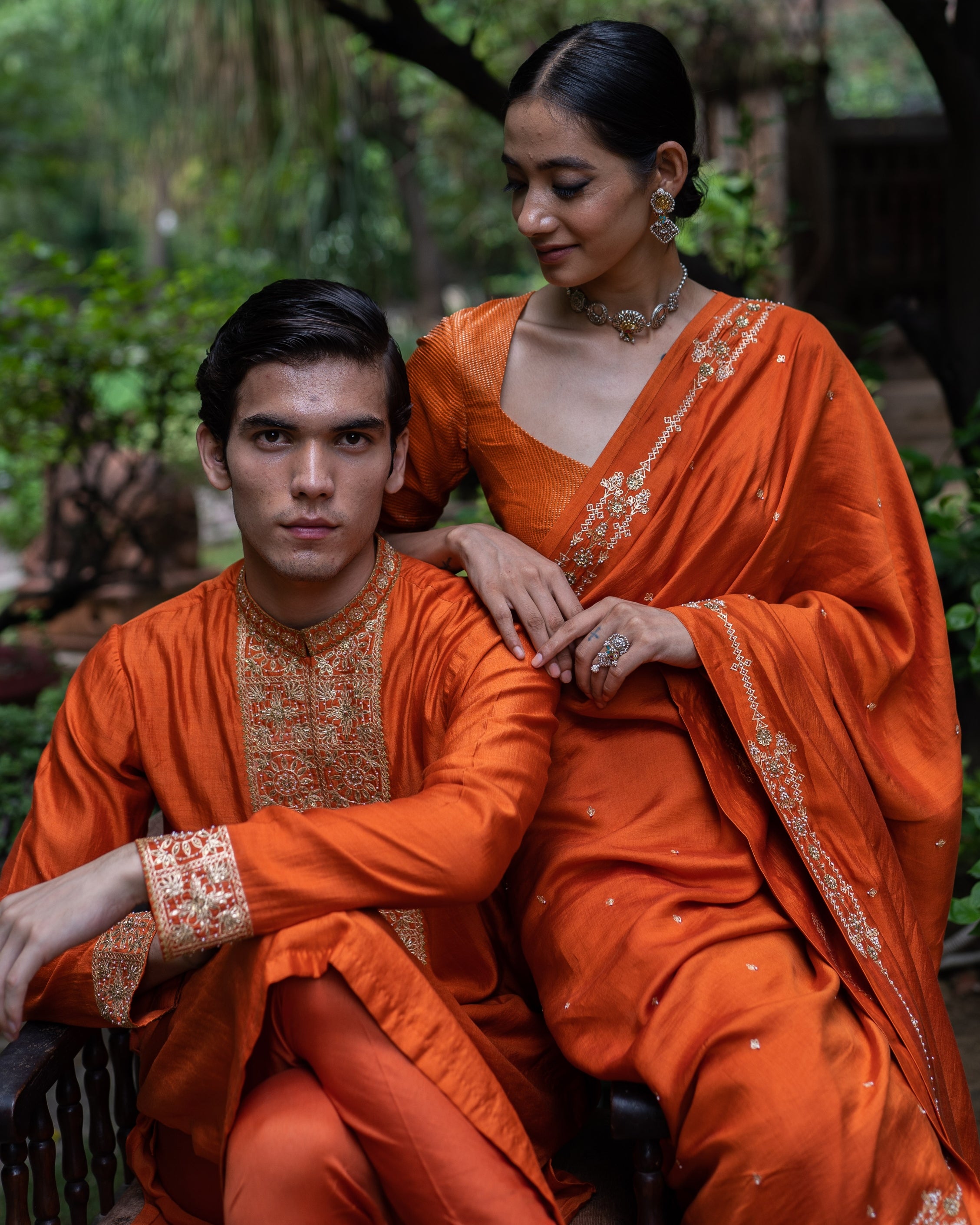 Rust Orange Hand Embroidered Kurta Set