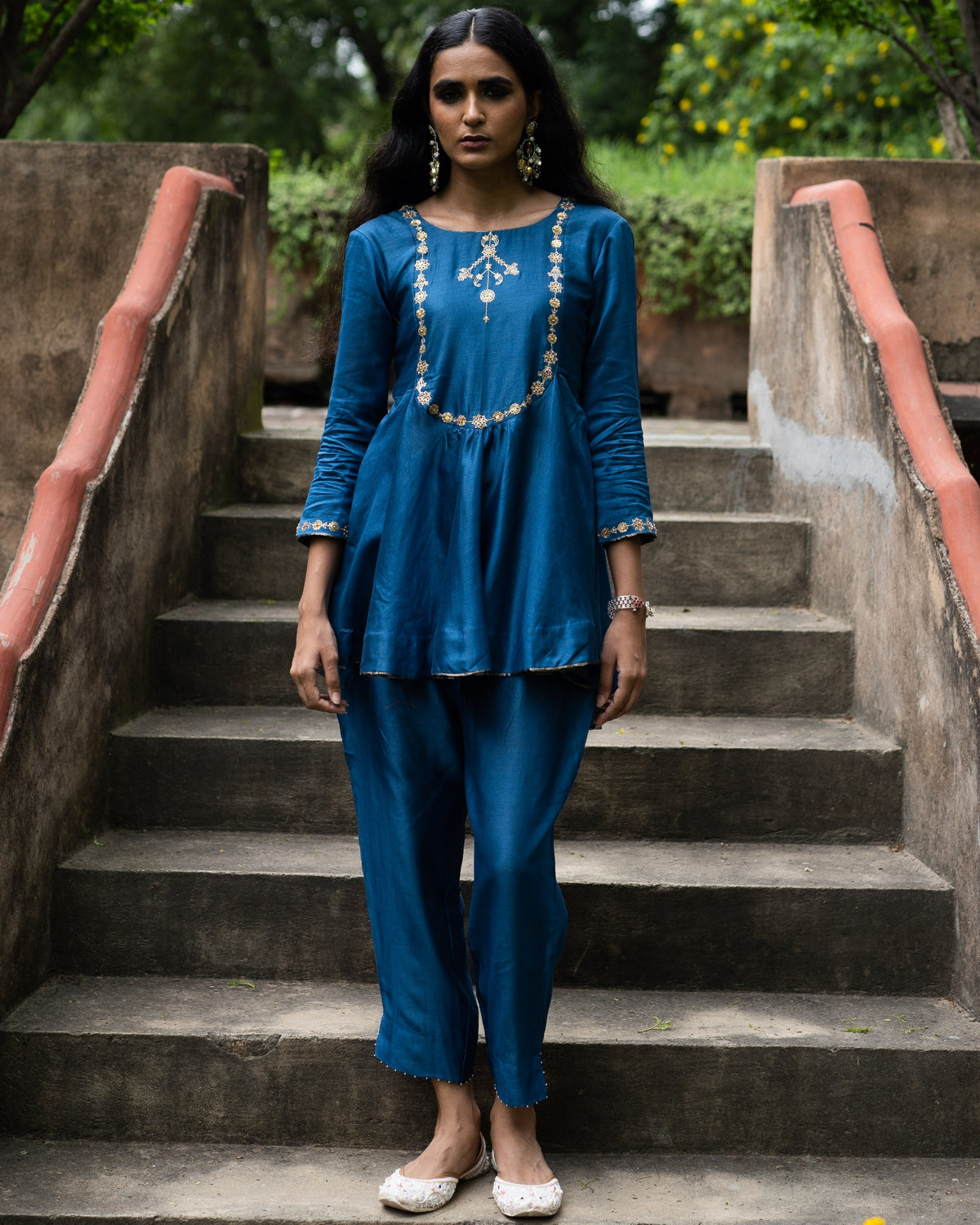 Cobalt Blue Peplum With Straight Pants