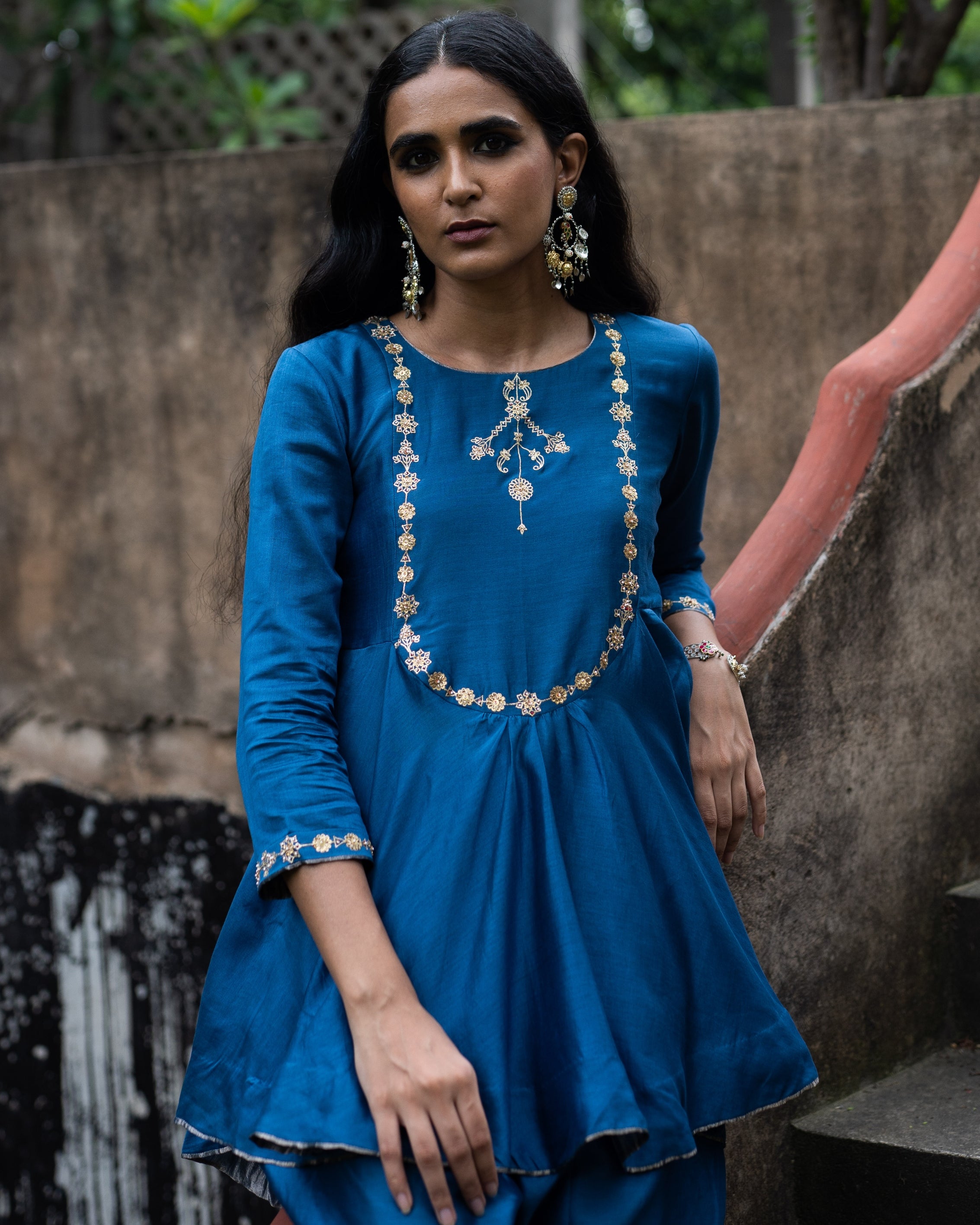 Cobalt Blue Peplum With Straight Pants
