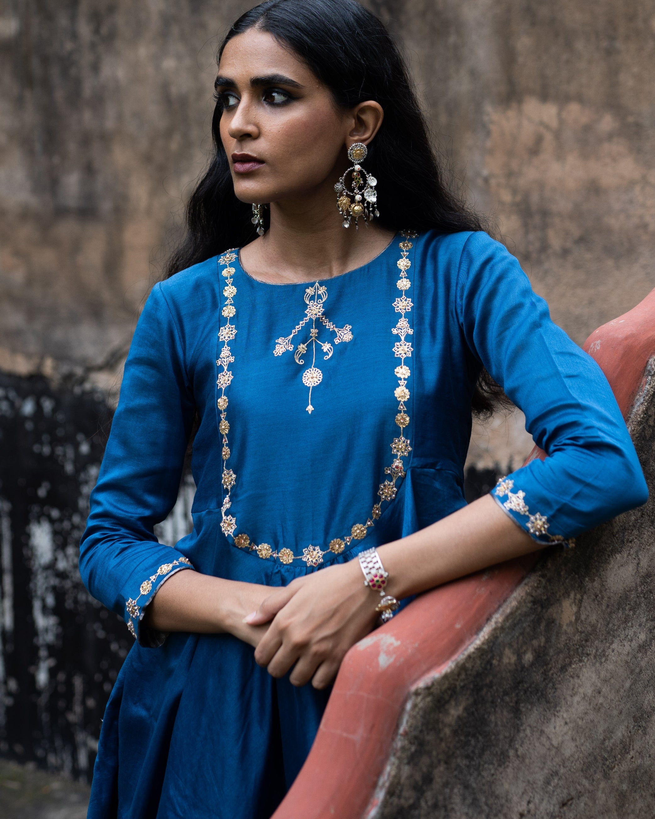 Cobalt Blue Peplum With Straight Pants