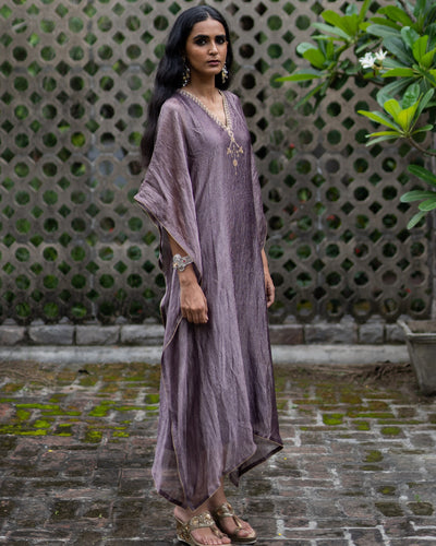 Violet Hand Embroidered Metallic Kaftan