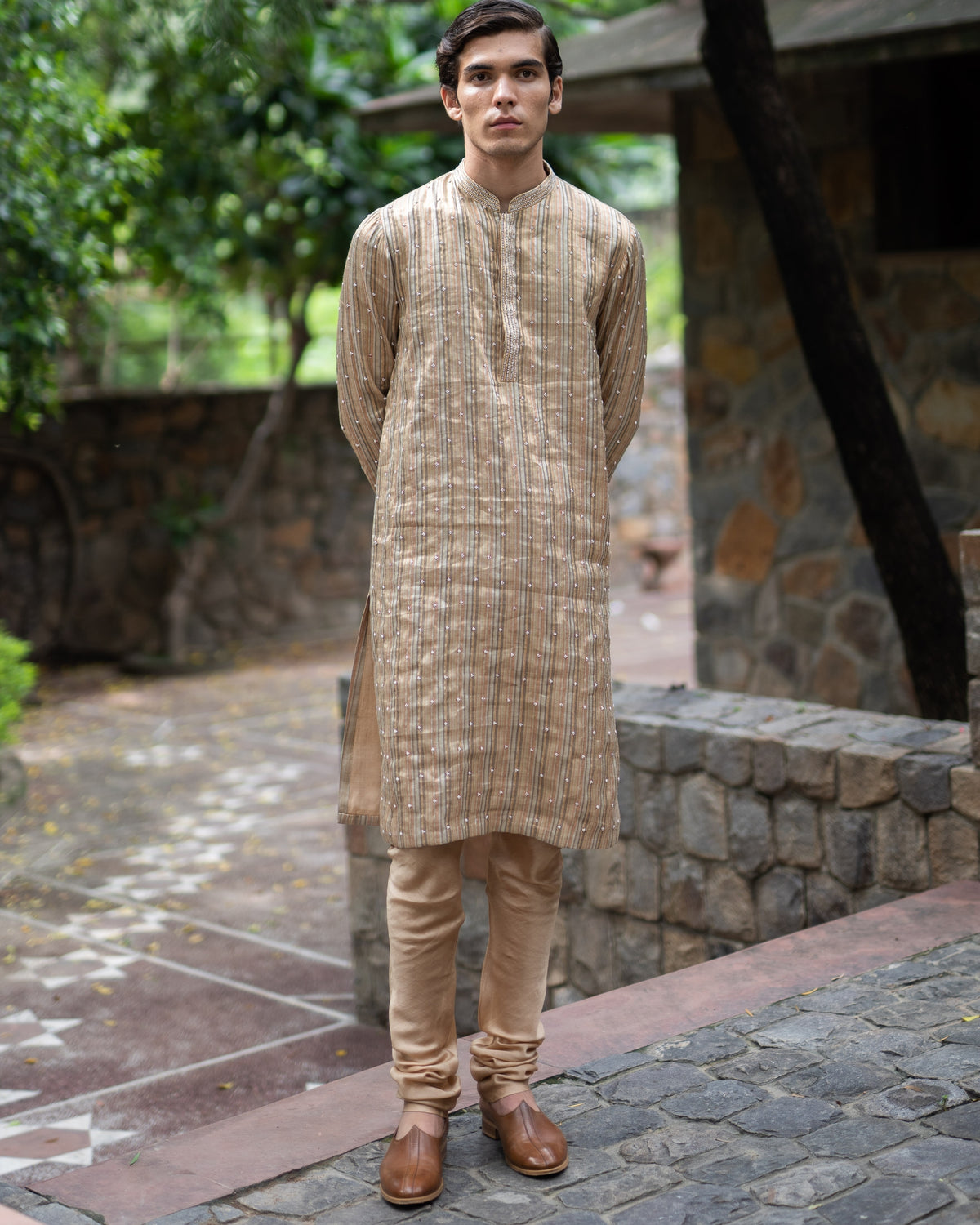 Multi Colored Zari Striped Kurta Set