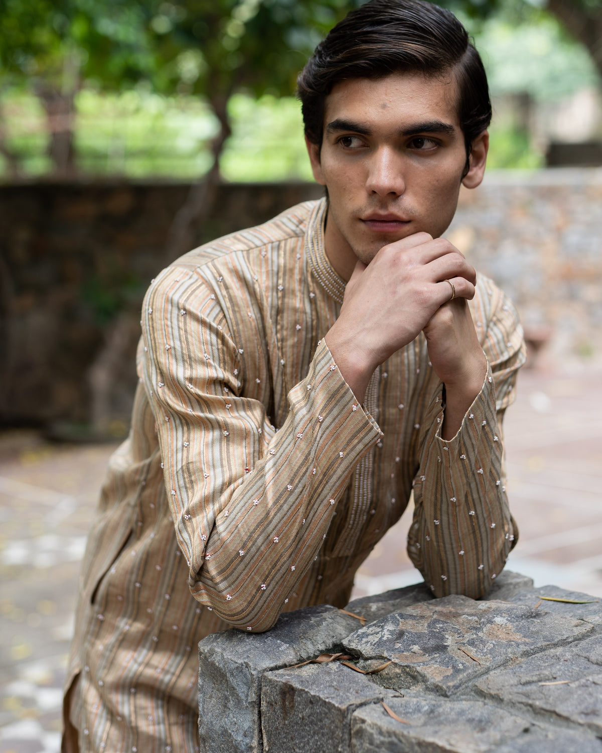 Multi Colored Zari Striped Kurta Set