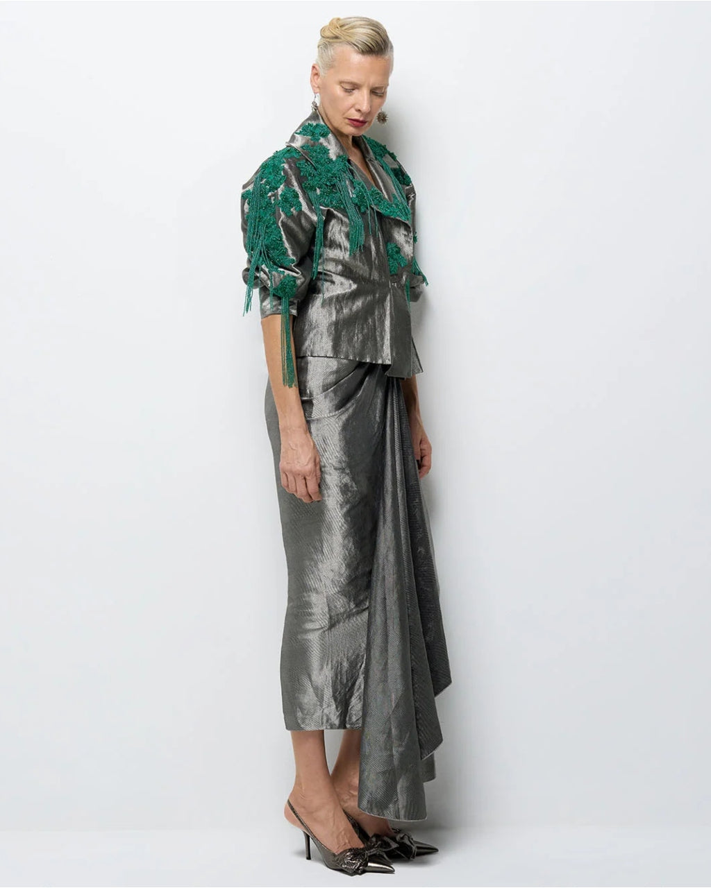 Daphne Silver Black Skirt Set