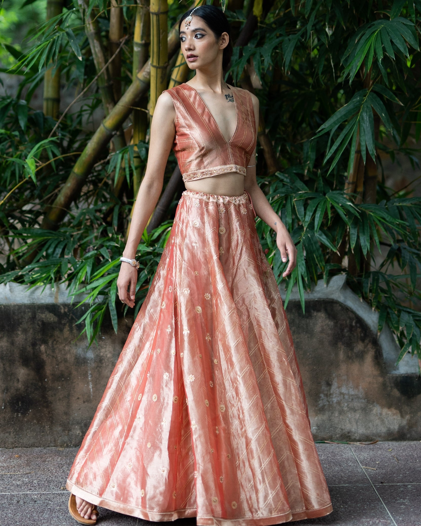 Blush Pink Hand Embroidered Kalli Lehenga Set