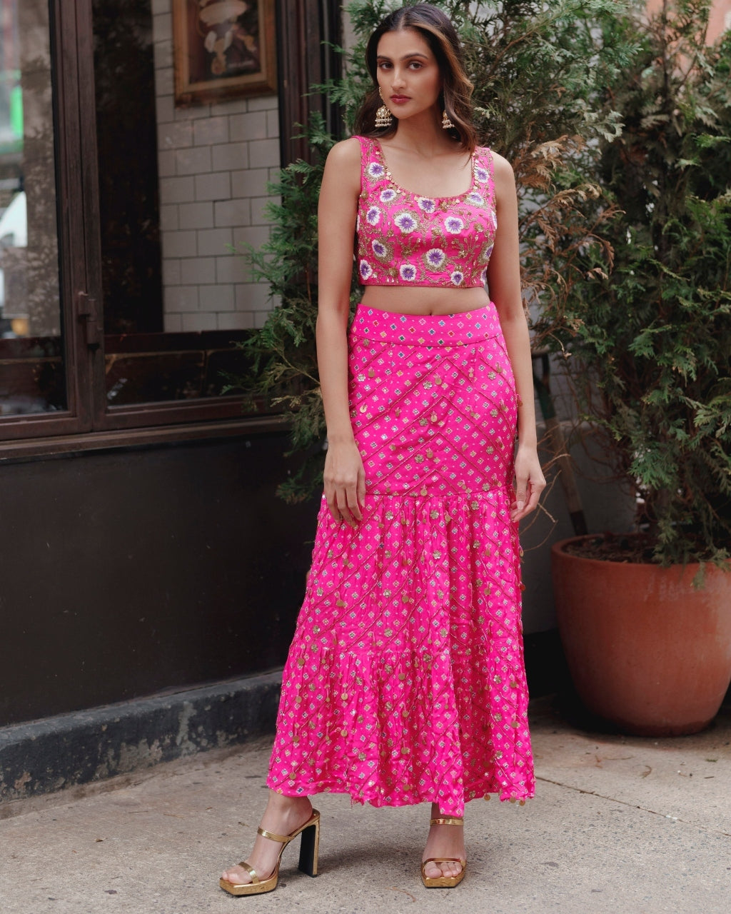 Pink Bandhani Skirt Set