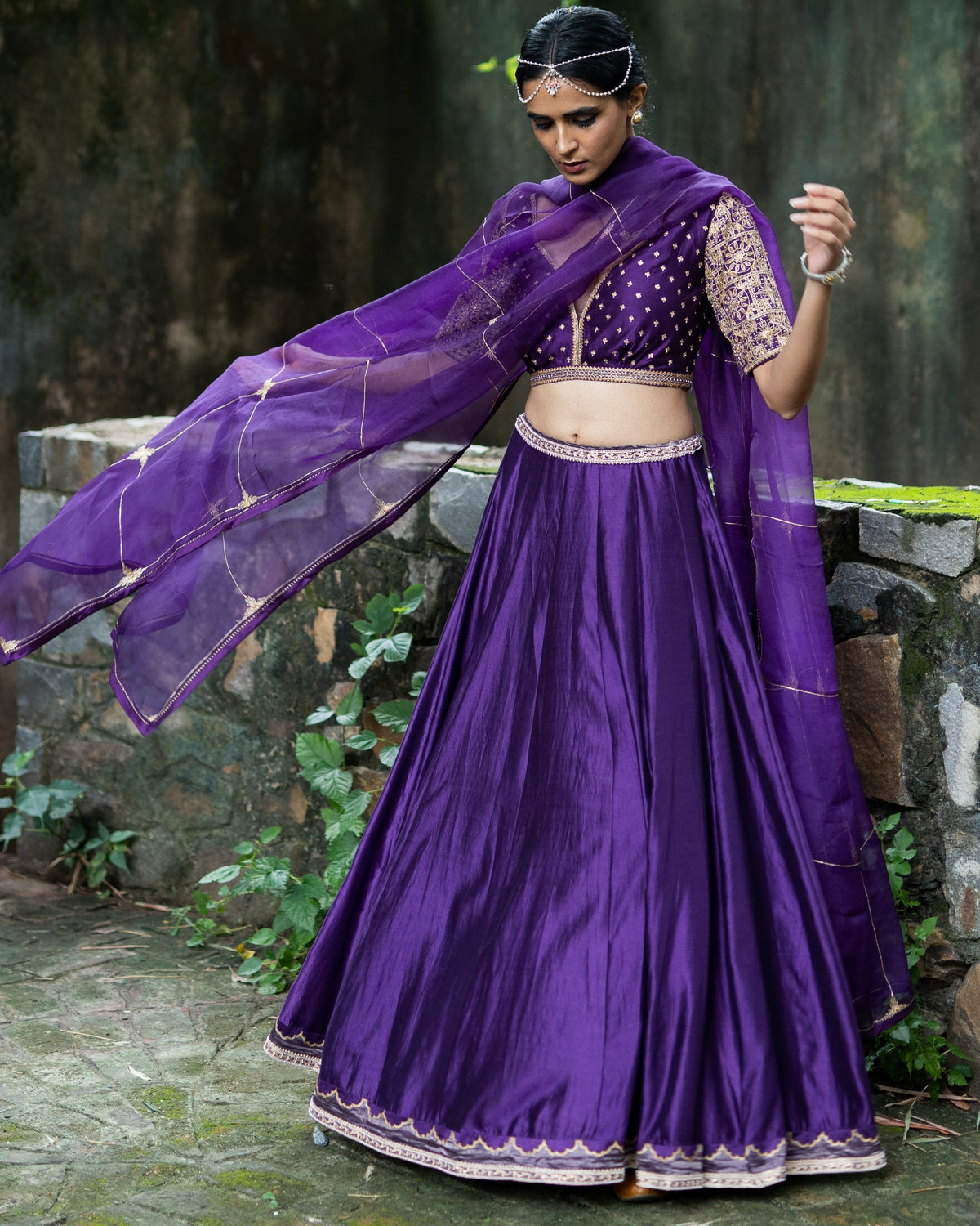 Violet Hand Embroidered Kalli Lehenga Set