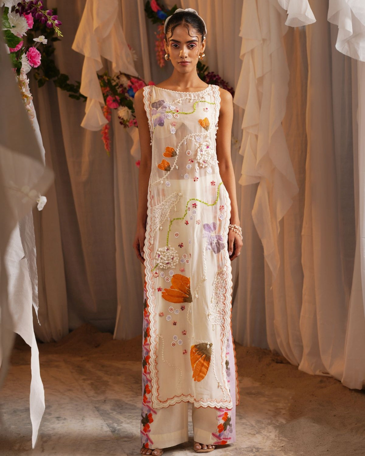 Patchwork Straight Kurta With Patchwork Pants