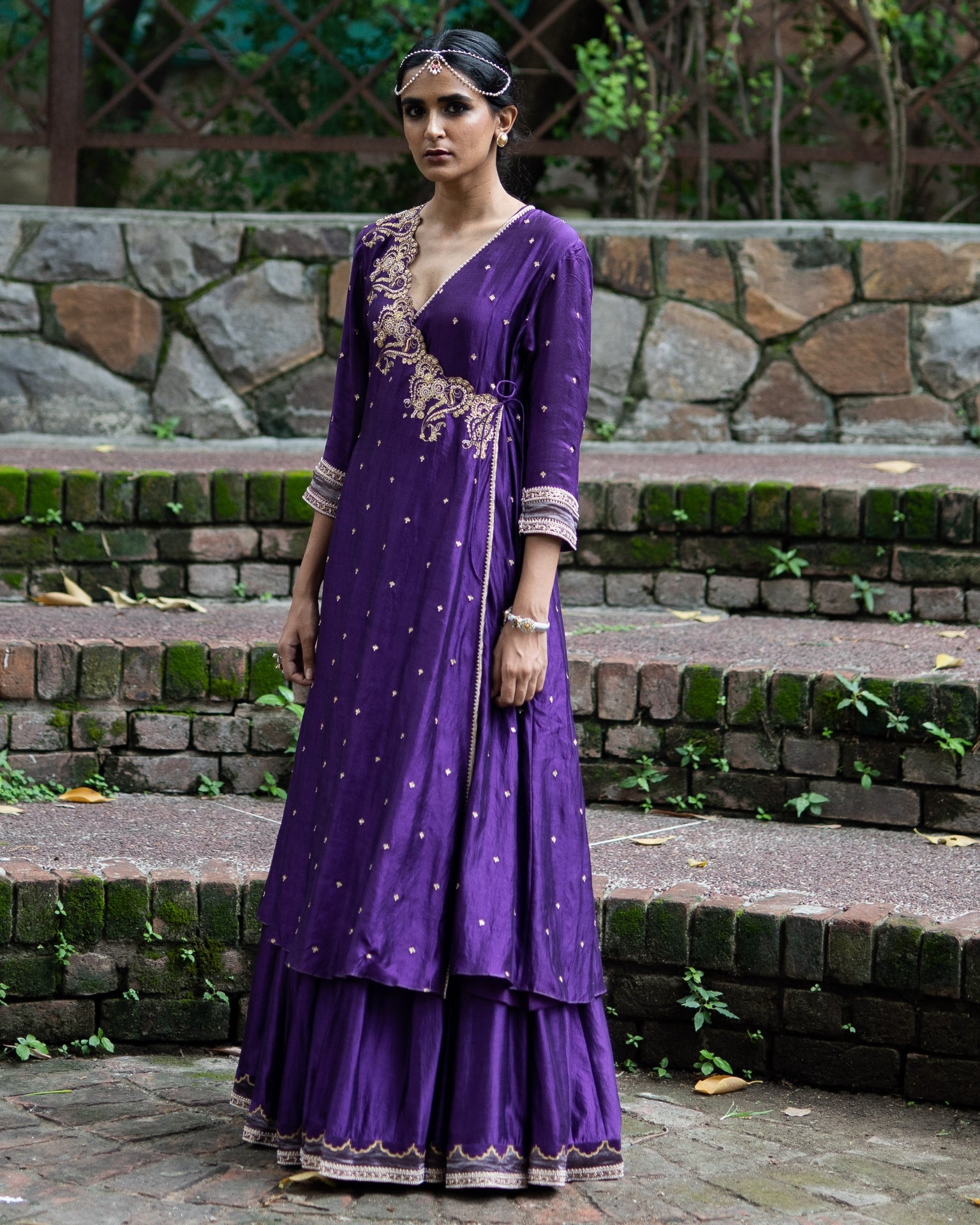 Violet Hand Embroidered Angrakha Set