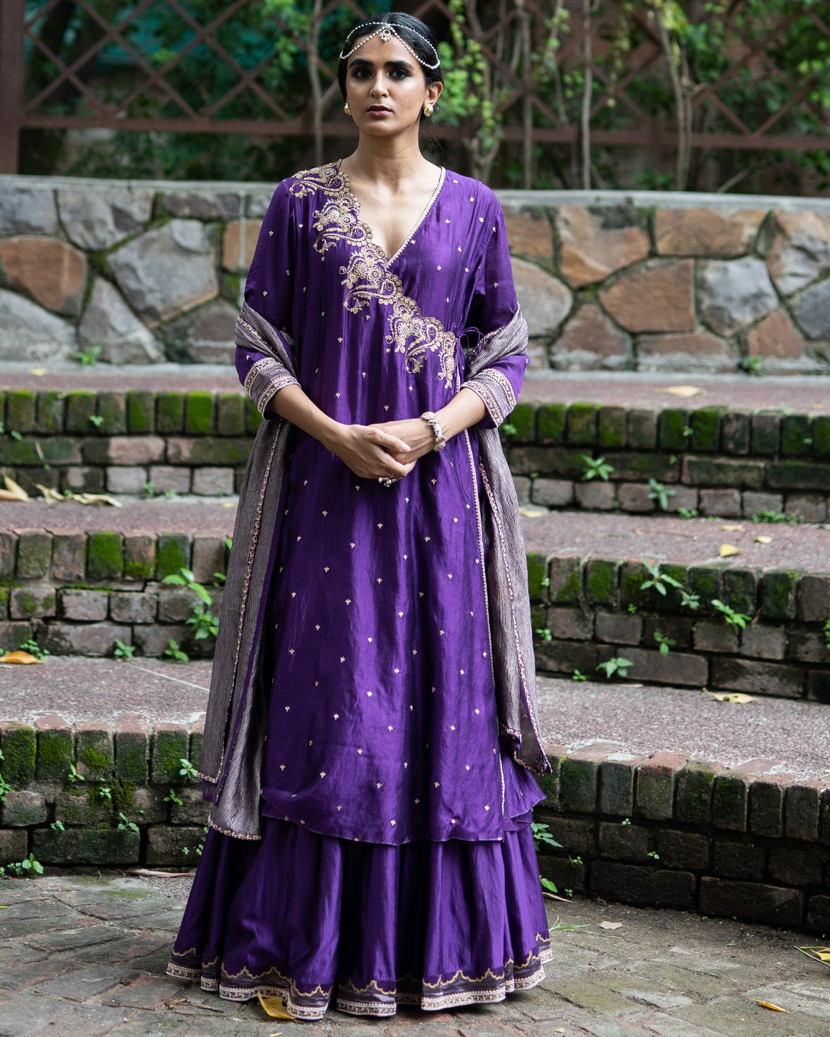 Violet Hand Embroidered Angrakha Set