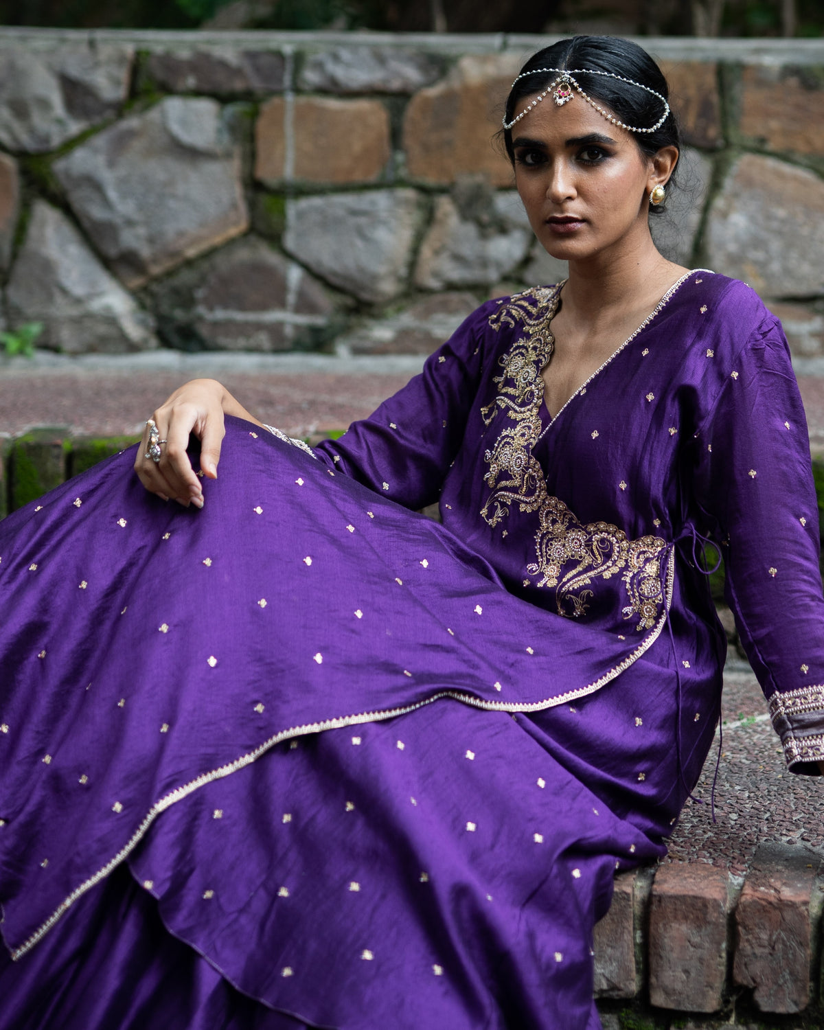 Violet Hand Embroidered Angrakha Set