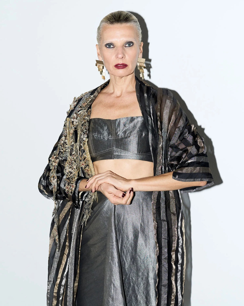 Moulin Gold Silver Brocade Skirt Set