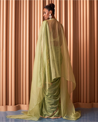 Shreen Green Sari With A Cape
