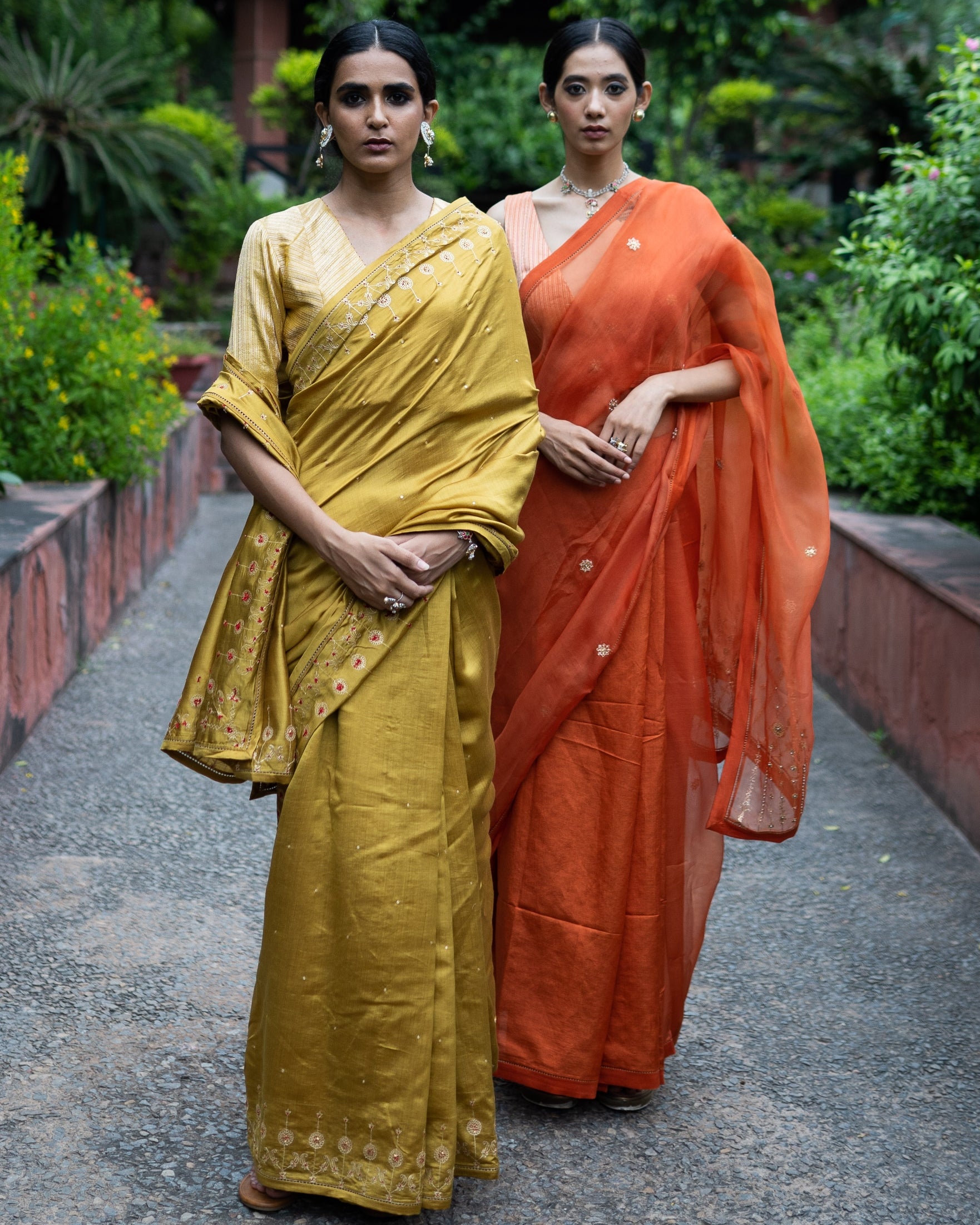 Molten Gold Yellow Hand Embroidered Sari With Blouse