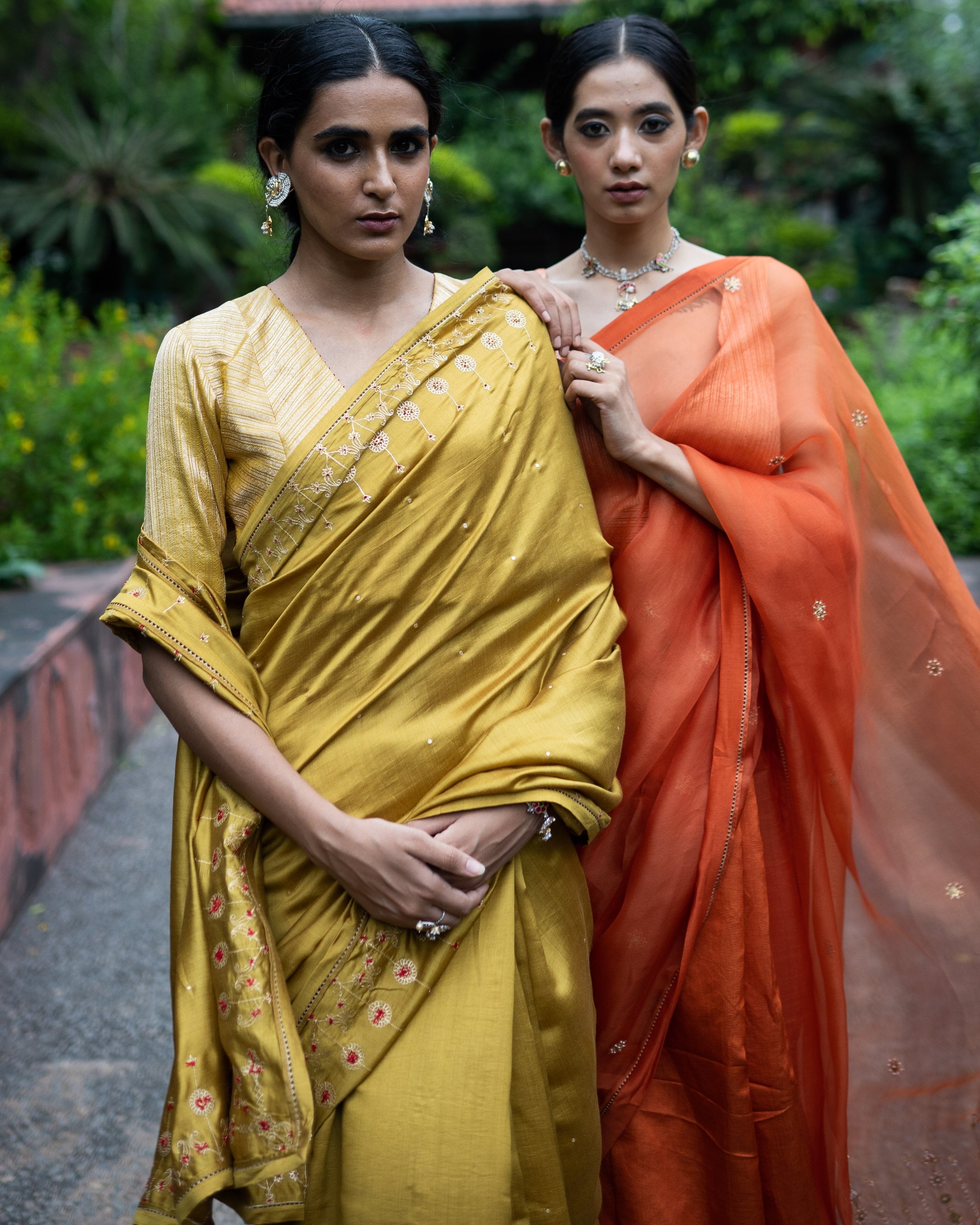 Molten Gold Yellow Hand Embroidered Sari With Blouse