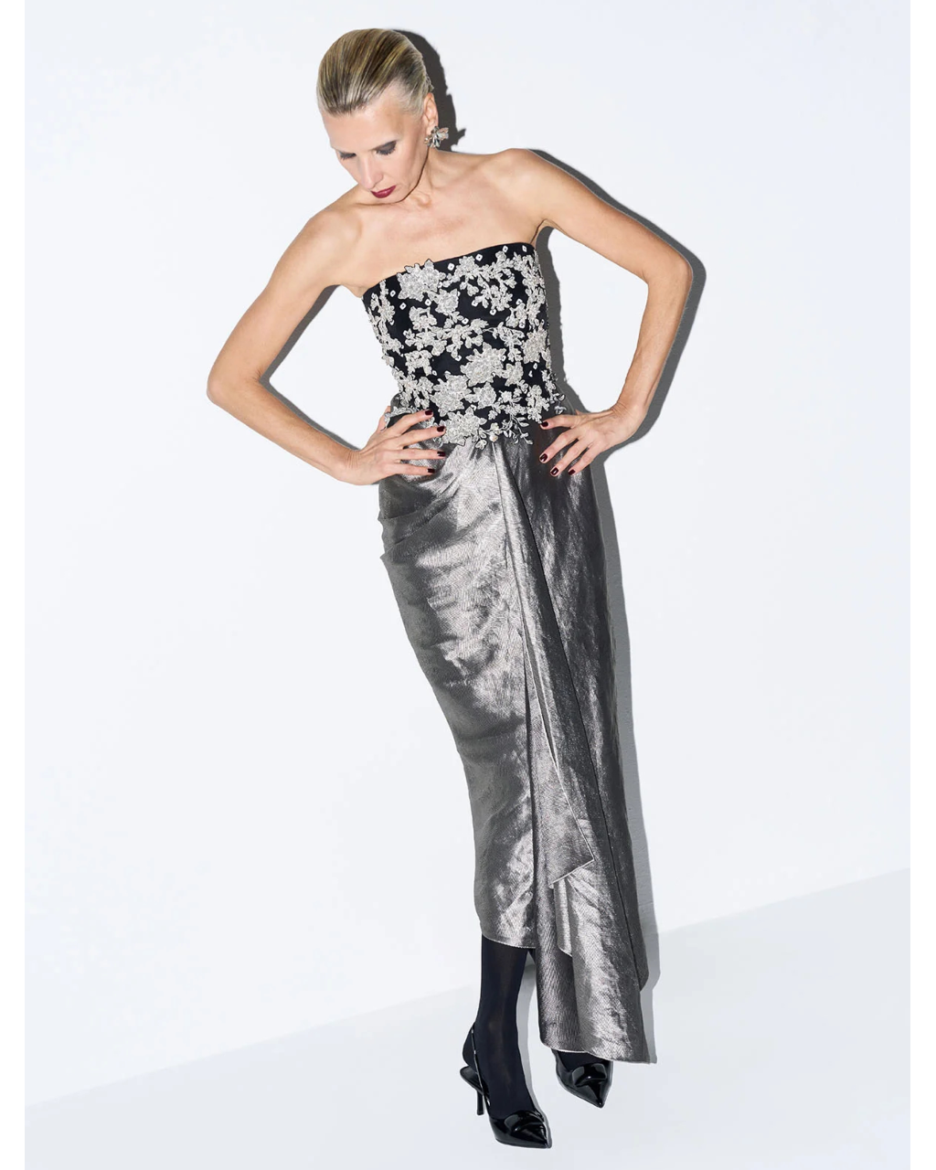 Andres Silver Black Corset Skirt Set