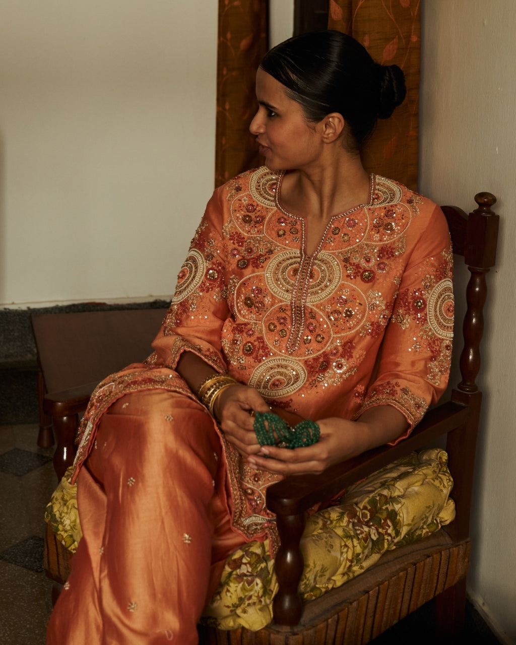 Orange Dori Embroidered Kurta Set