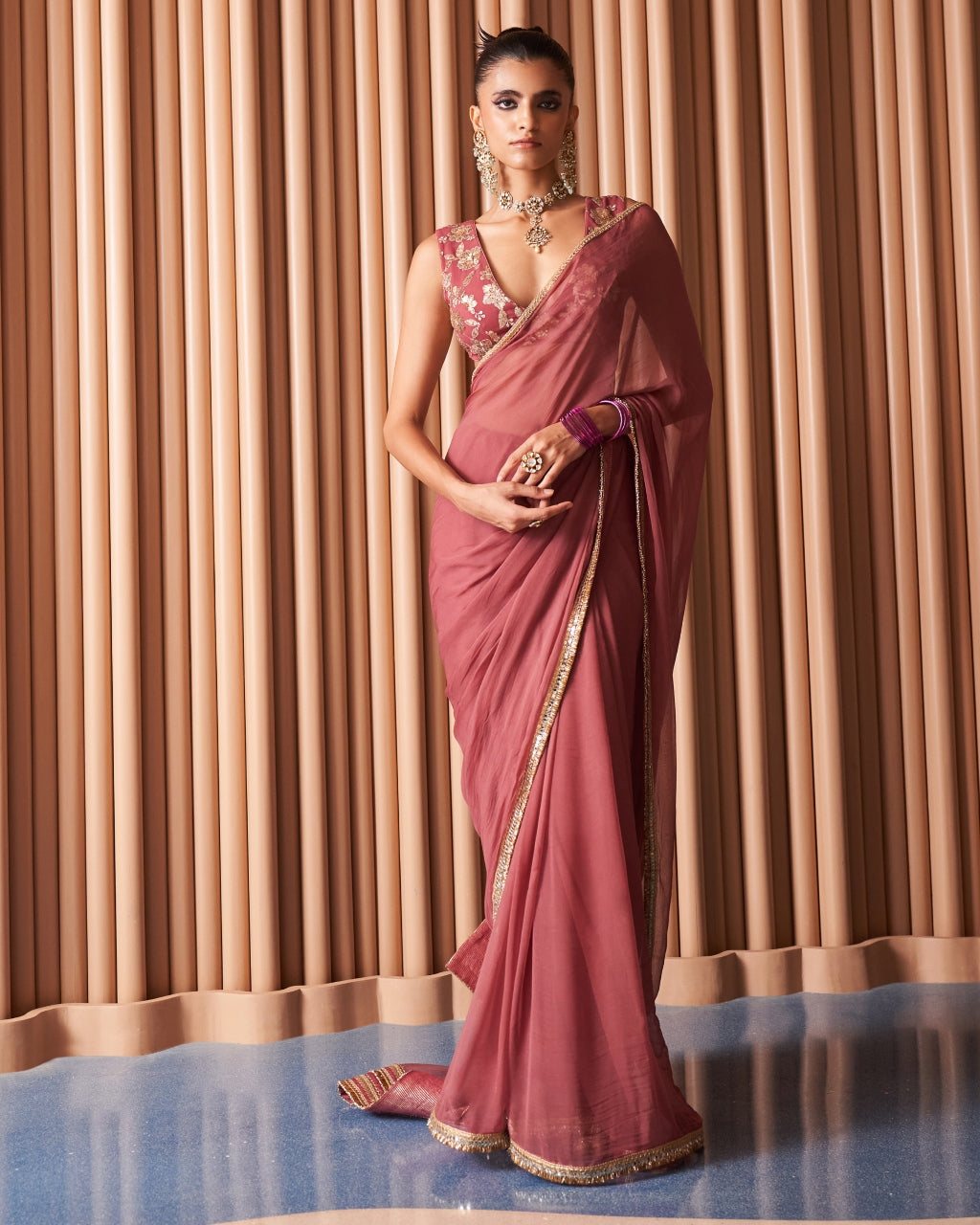 Rust Clarie 6 Yards Sari Set