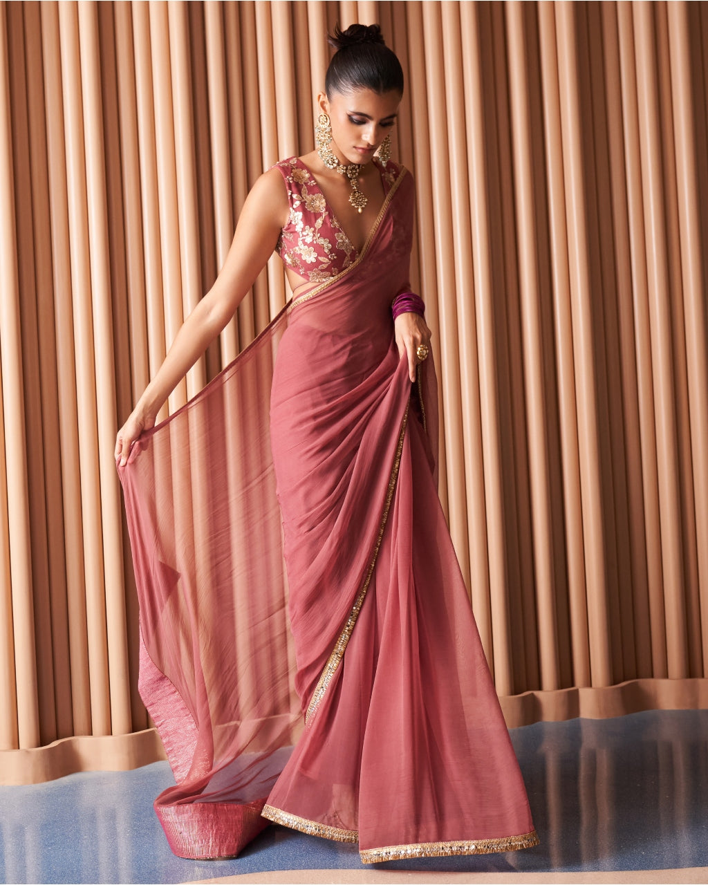 Rust Clarie 6 Yards Sari Set