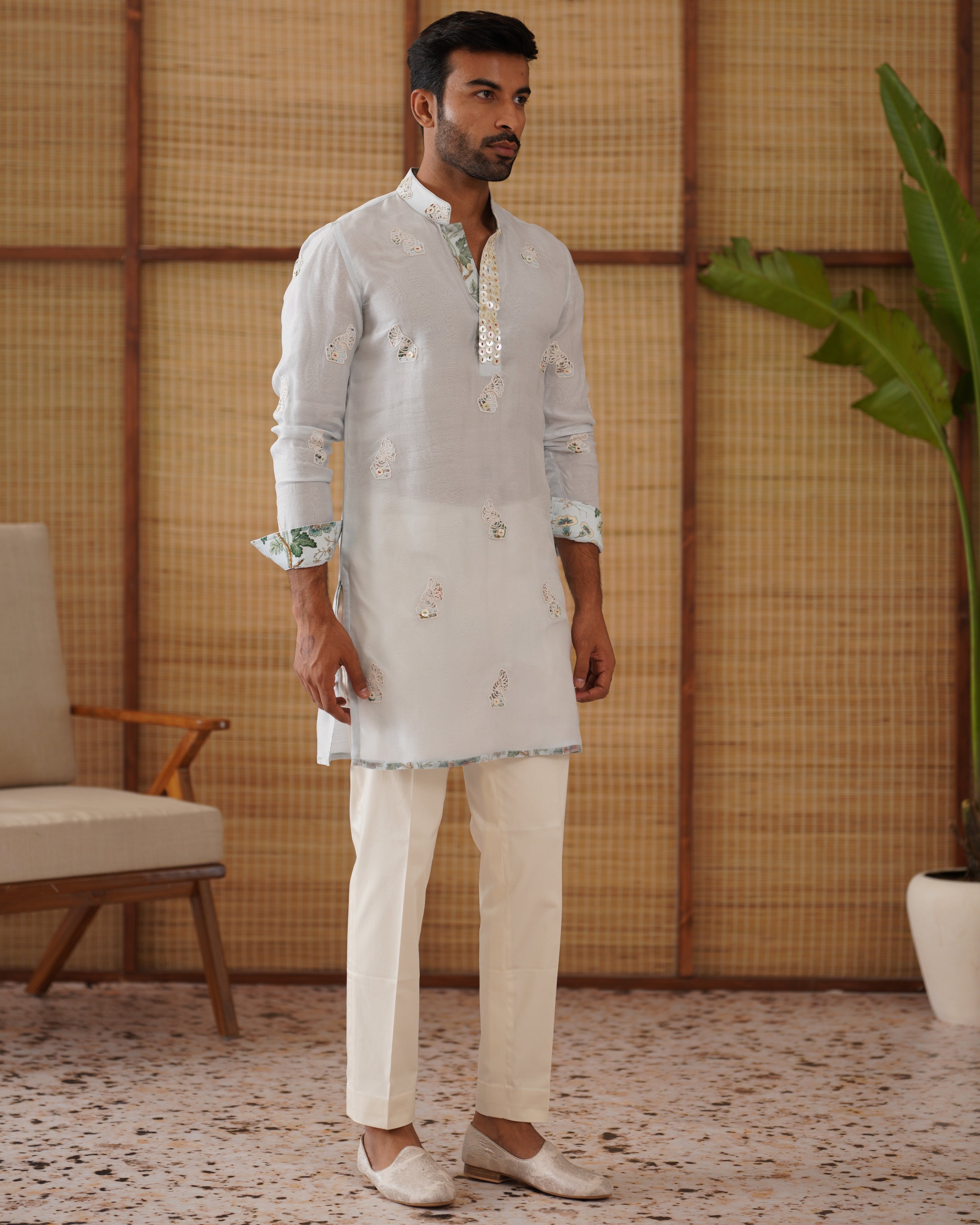 Gramophone Powder Blue Big Flower Kurta Set