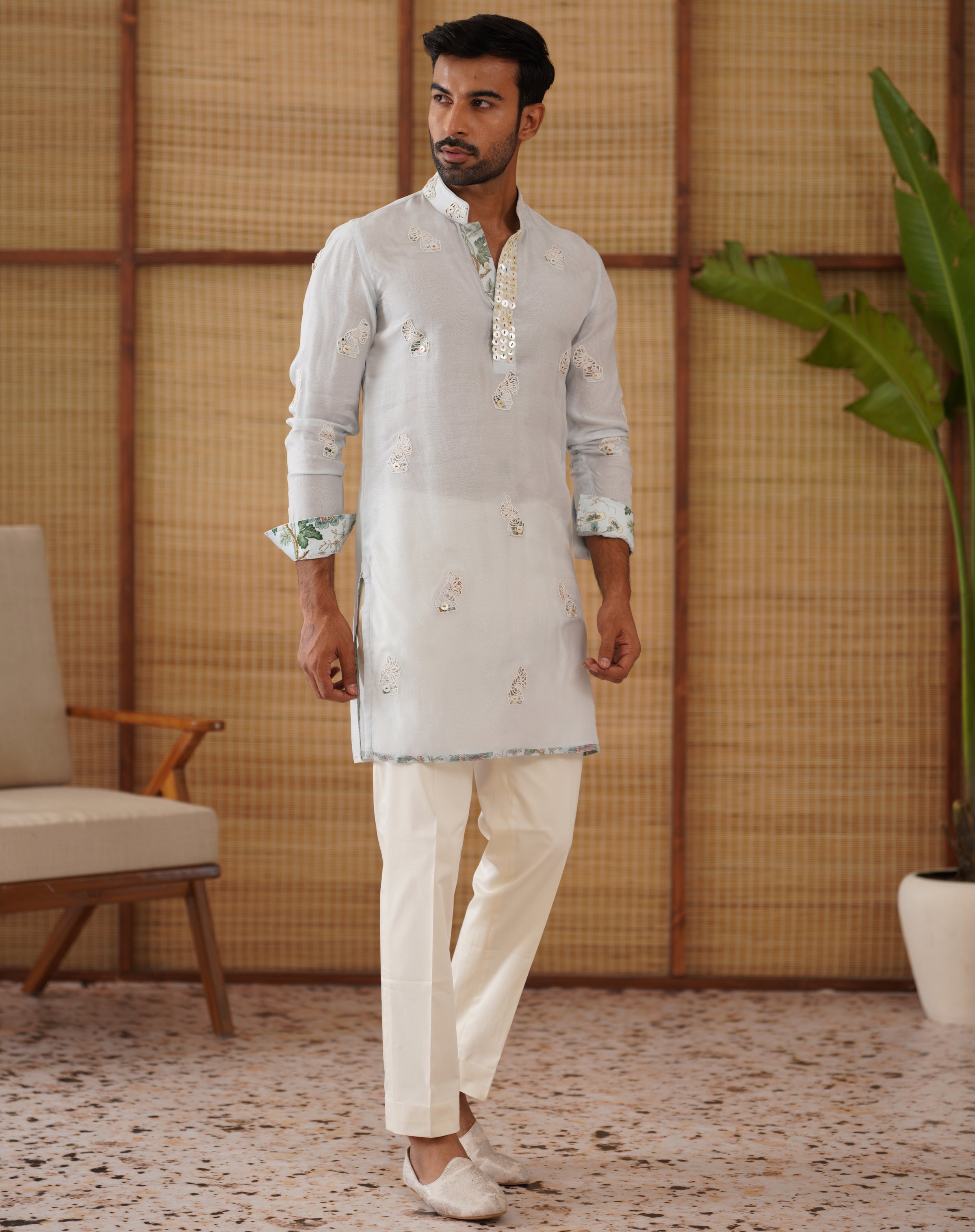 Gramophone Powder Blue Big Flower Kurta Set