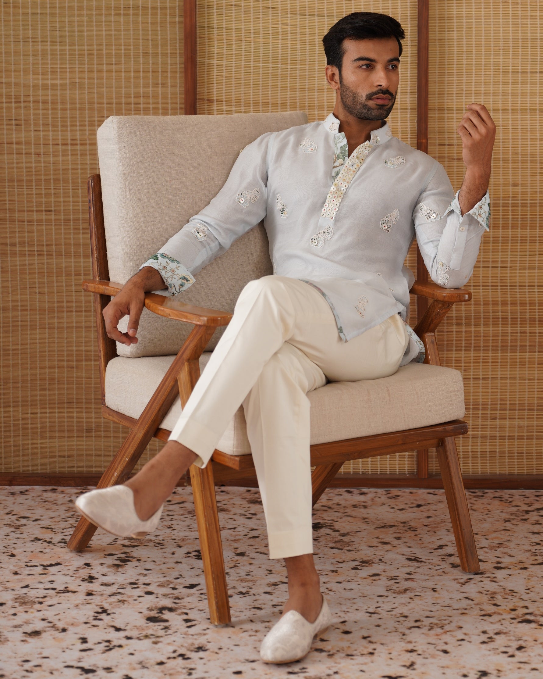 Gramophone Powder Blue Big Flower Kurta Set