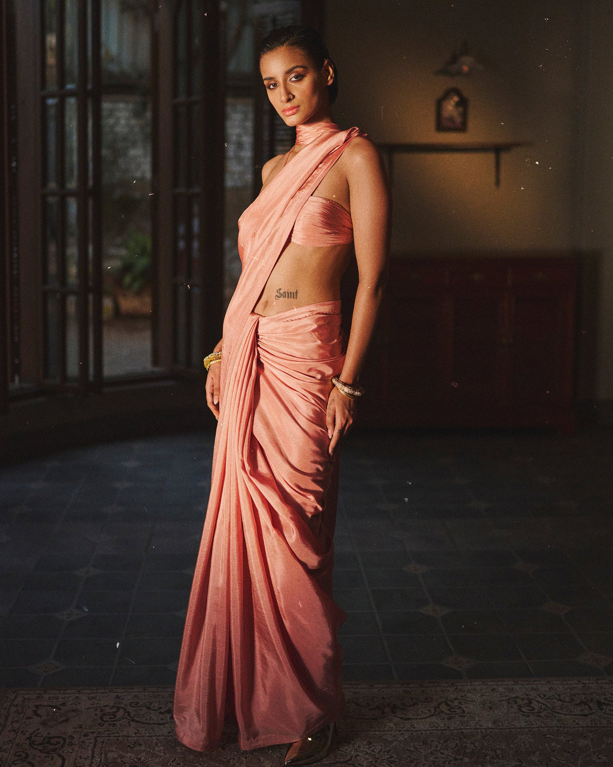 Handwoven Dusty Rose Silk Sari