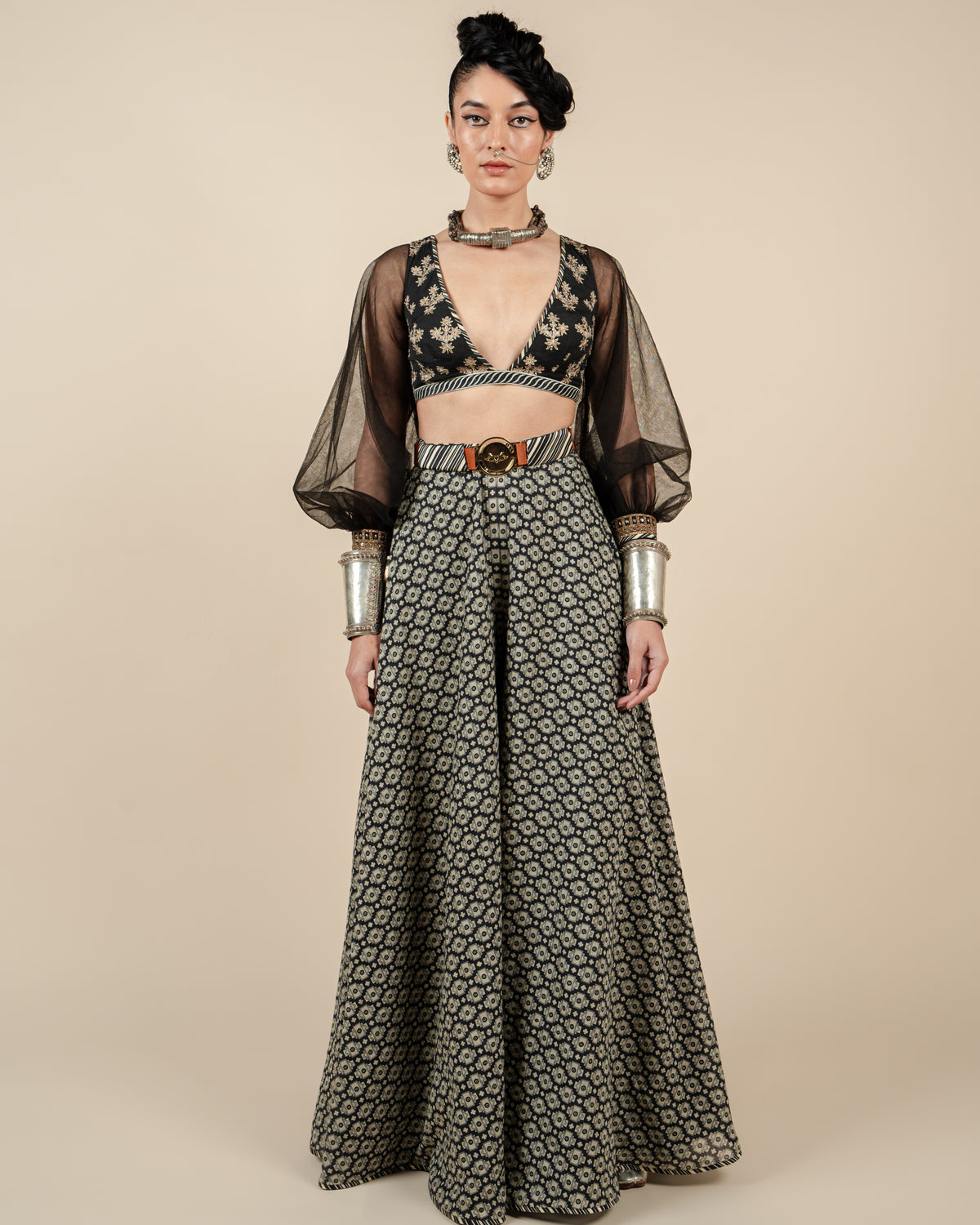 Black Bishop Sleeve Sharara Set