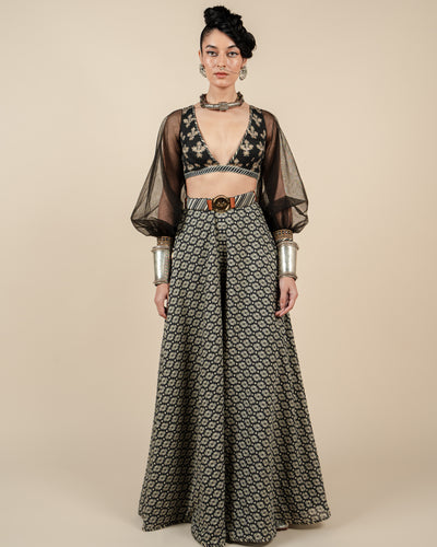 Black Bishop Sleeve Sharara Set