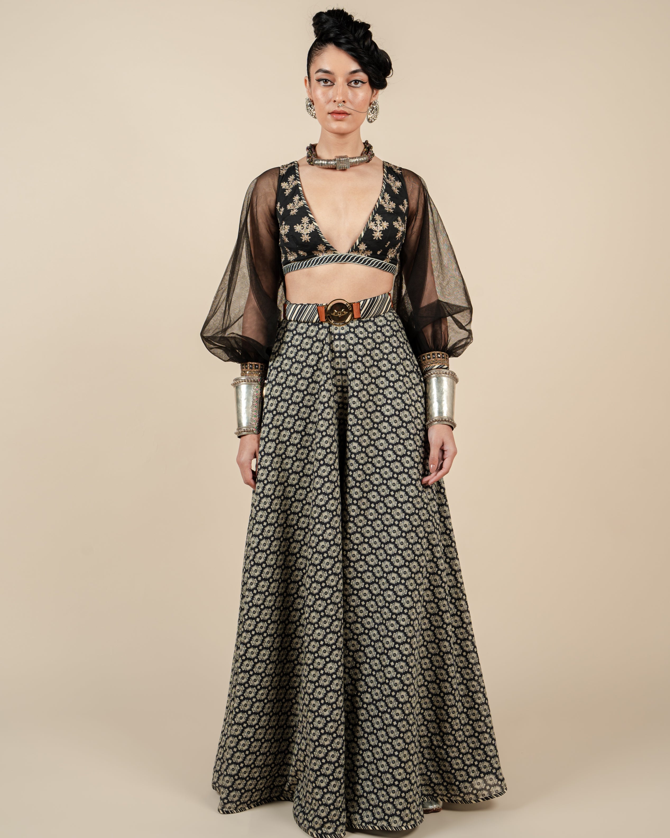 Black Bishop Sleeve Sharara Set