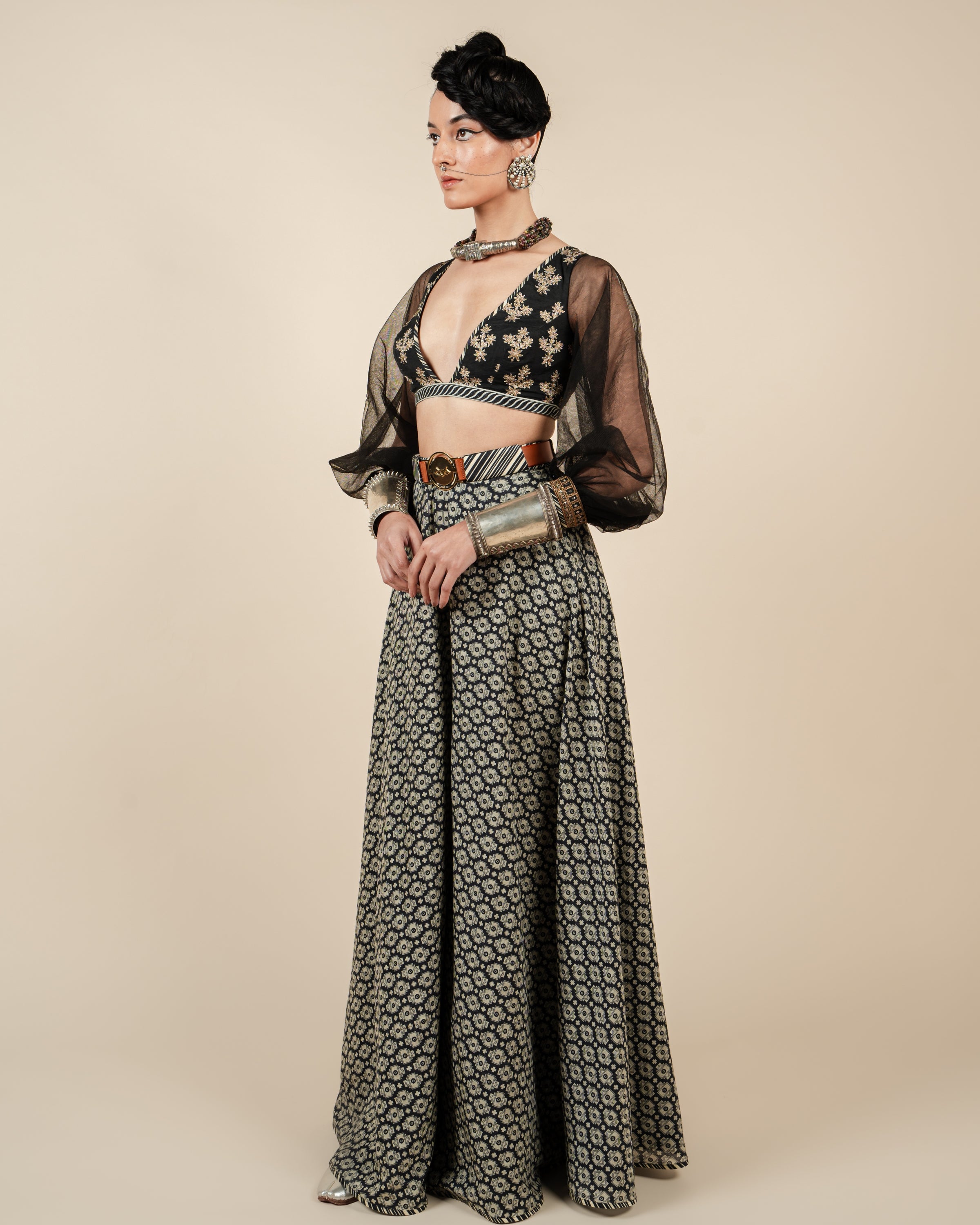 Black Bishop Sleeve Sharara Set