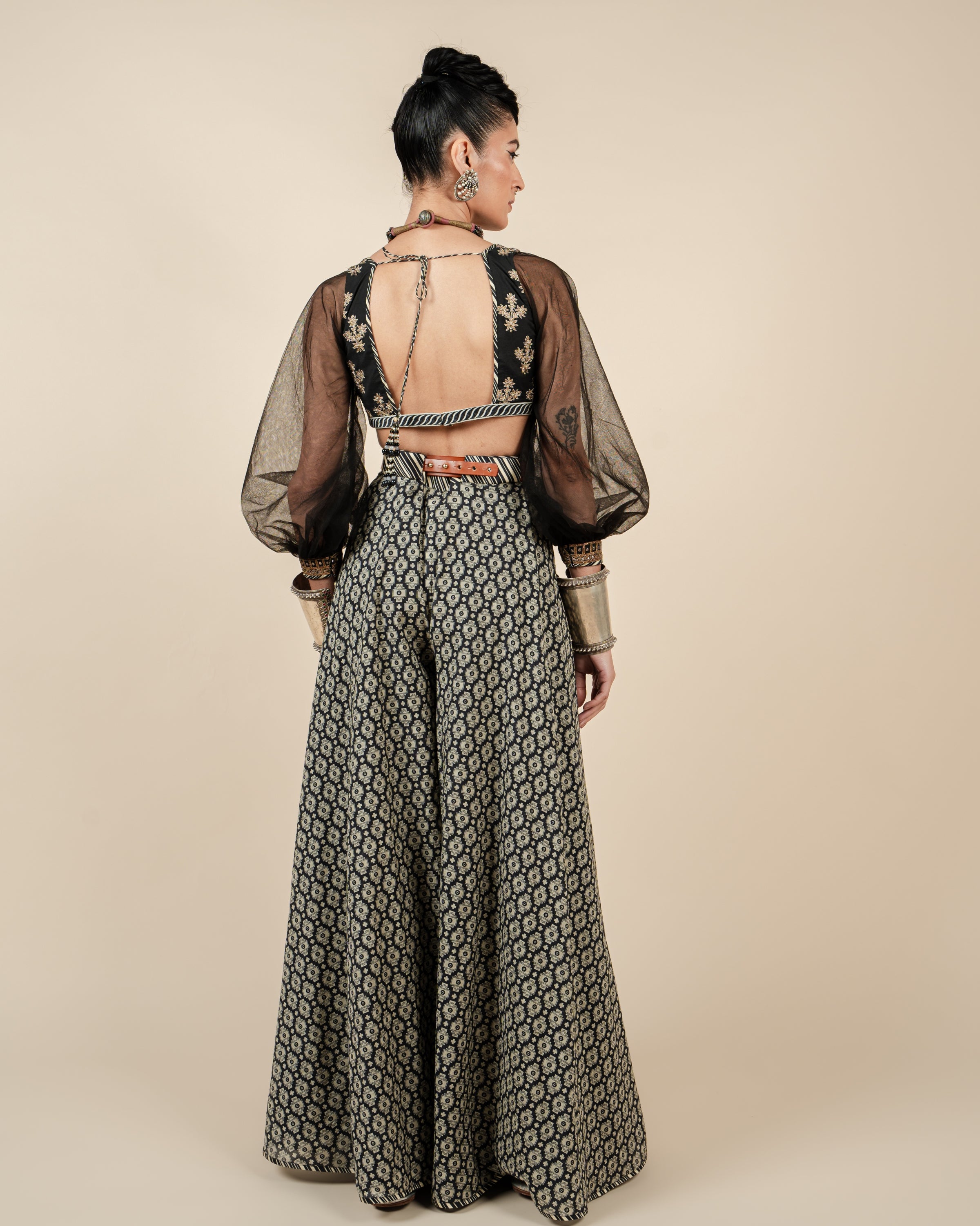 Black Bishop Sleeve Sharara Set